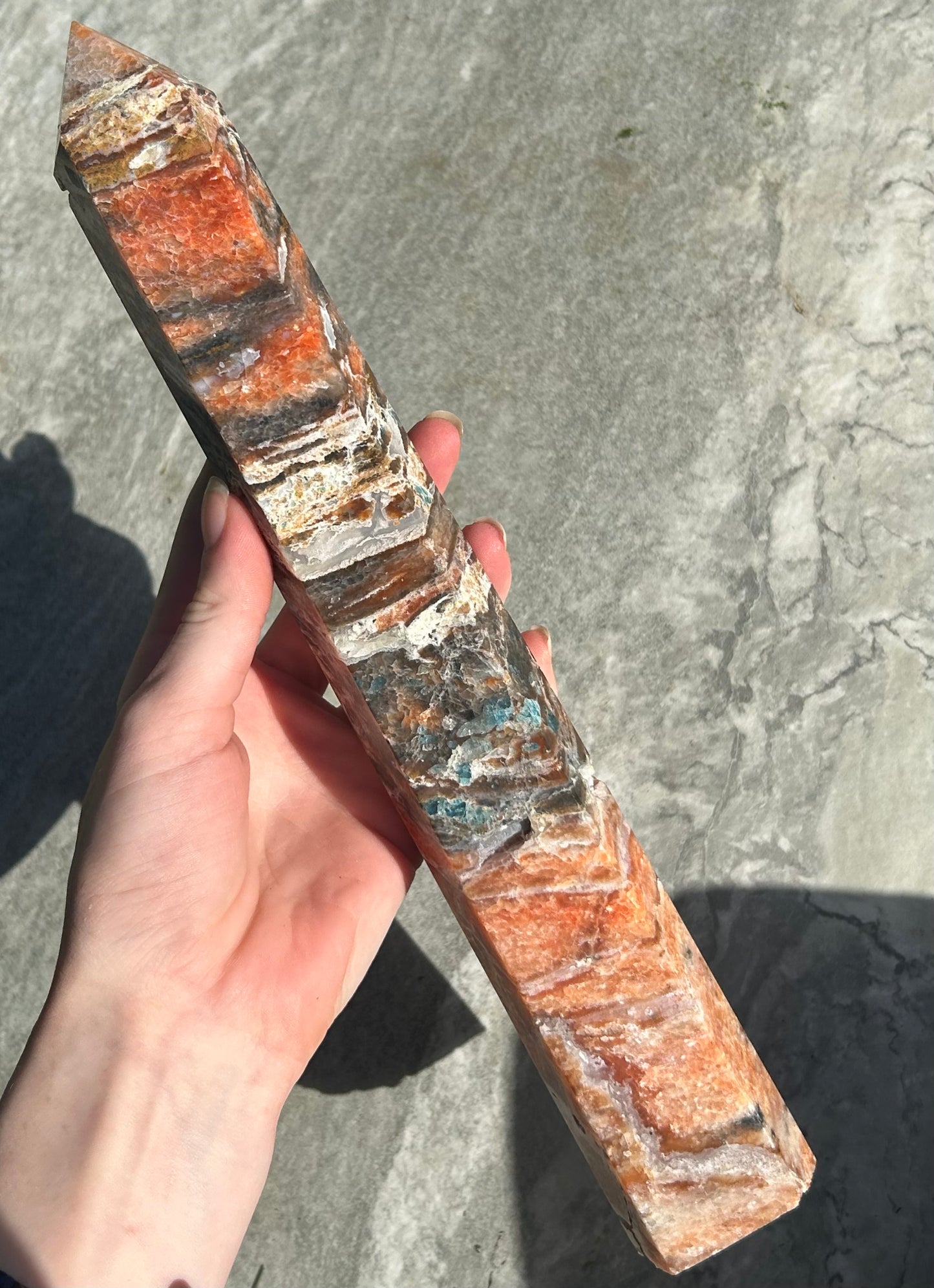 Large Sunstone & Blue Apatite Tower