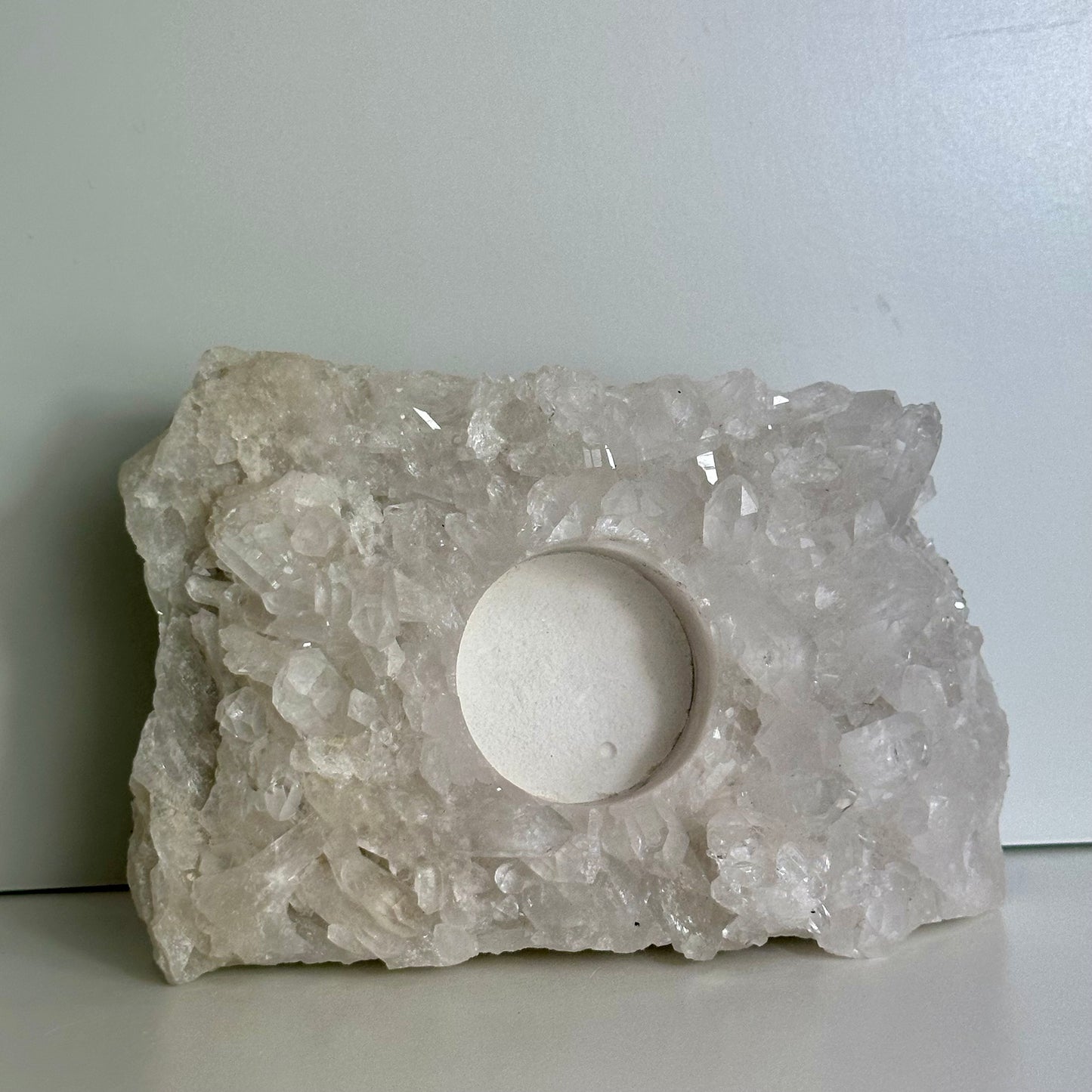 Raw Clear Quarts Candle Holder