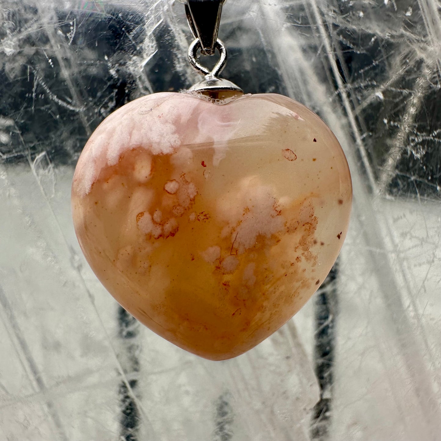 Flower Agate Heart Pendants