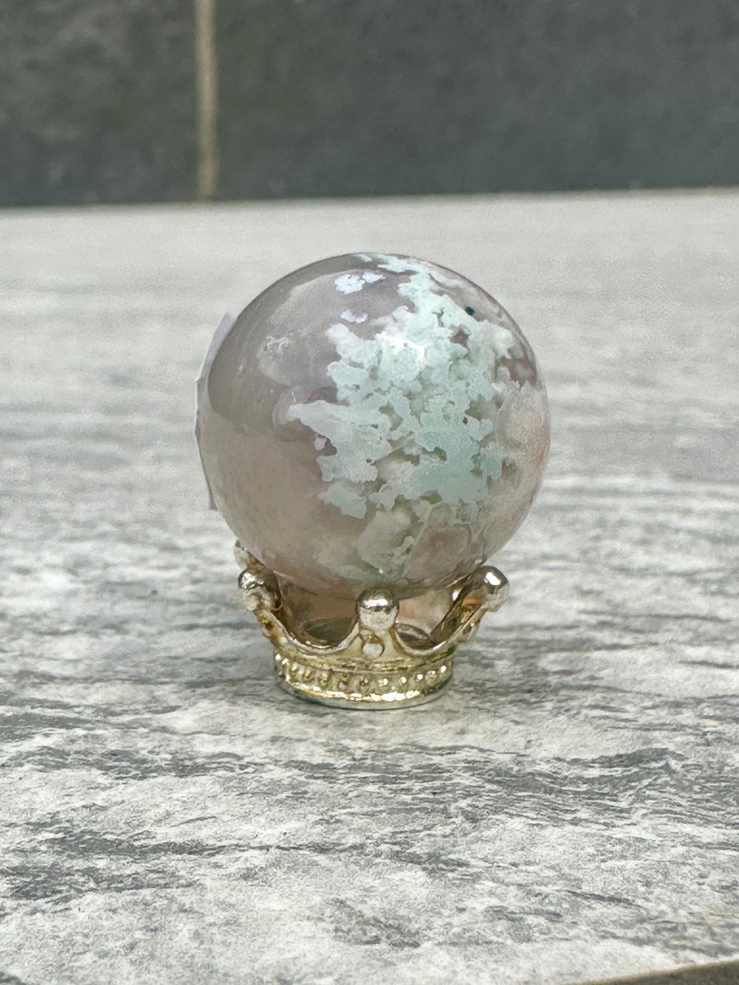Green flower agate sphere