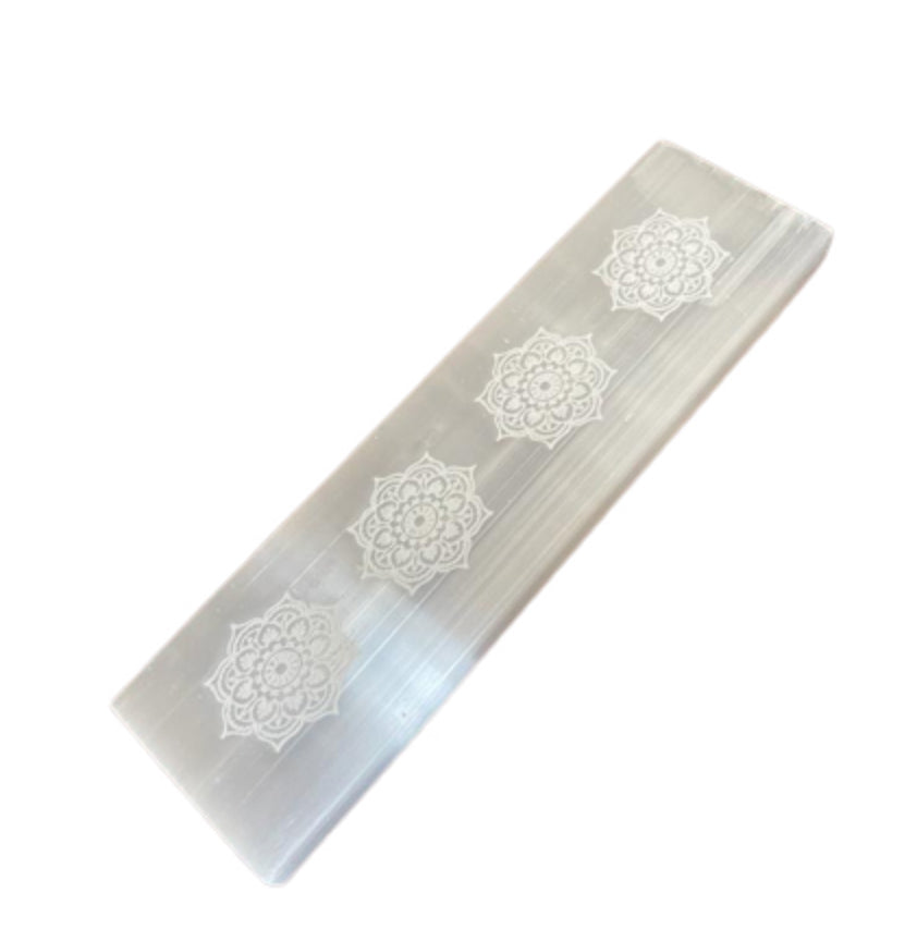 Selenite Flat Bar Charging Plate 15cm with Mandala