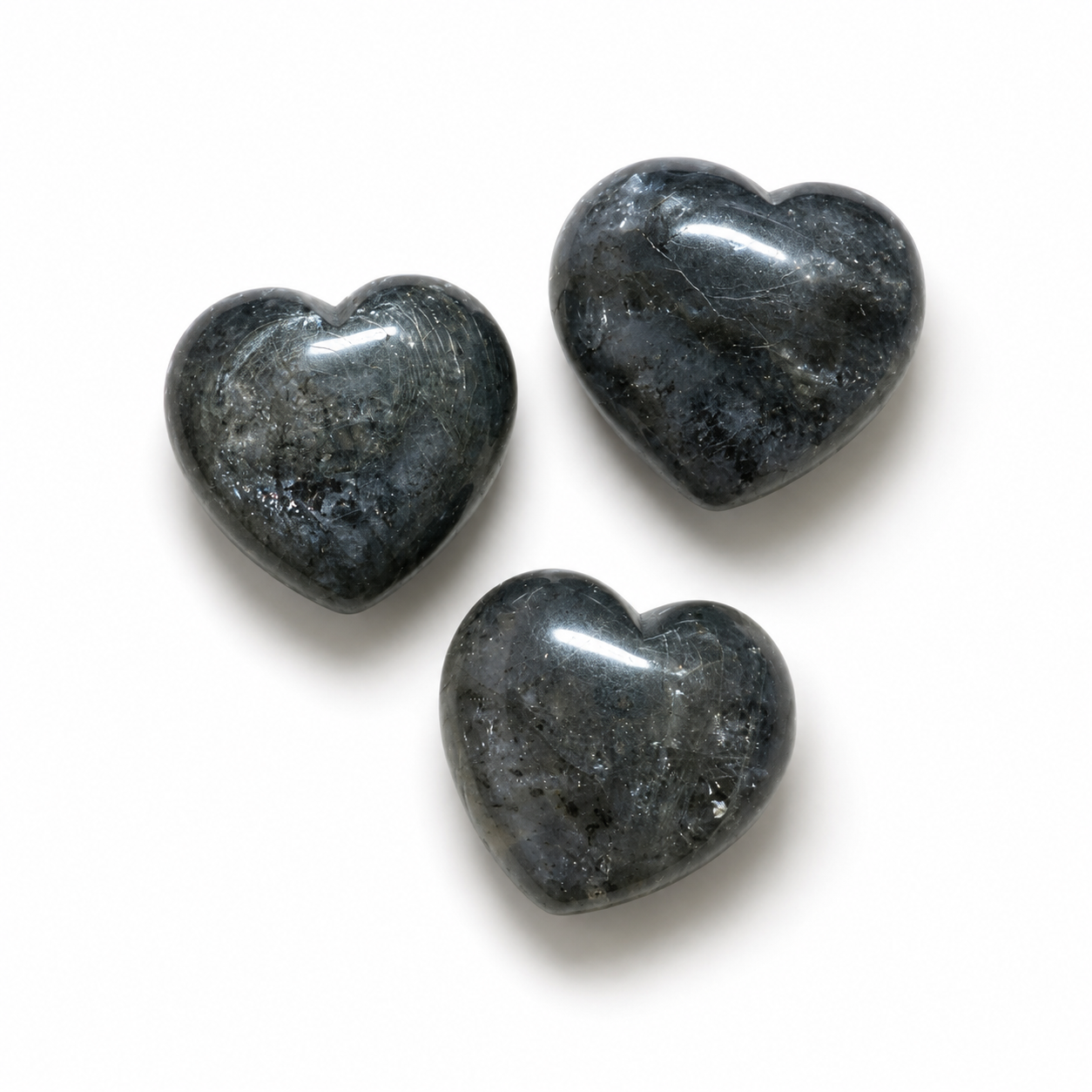 Garnet & Arfvedsonite Heart Carvings