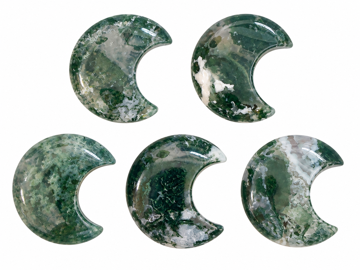 Moss Agate Mini Moon Carving