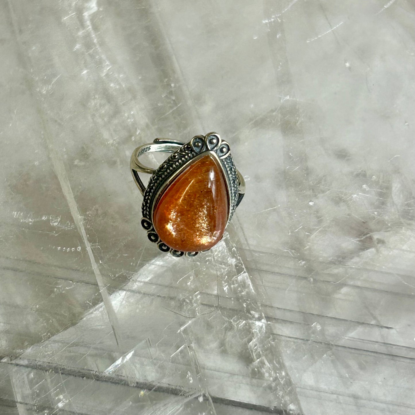 Tear Drop Sunstone adjustable Ring