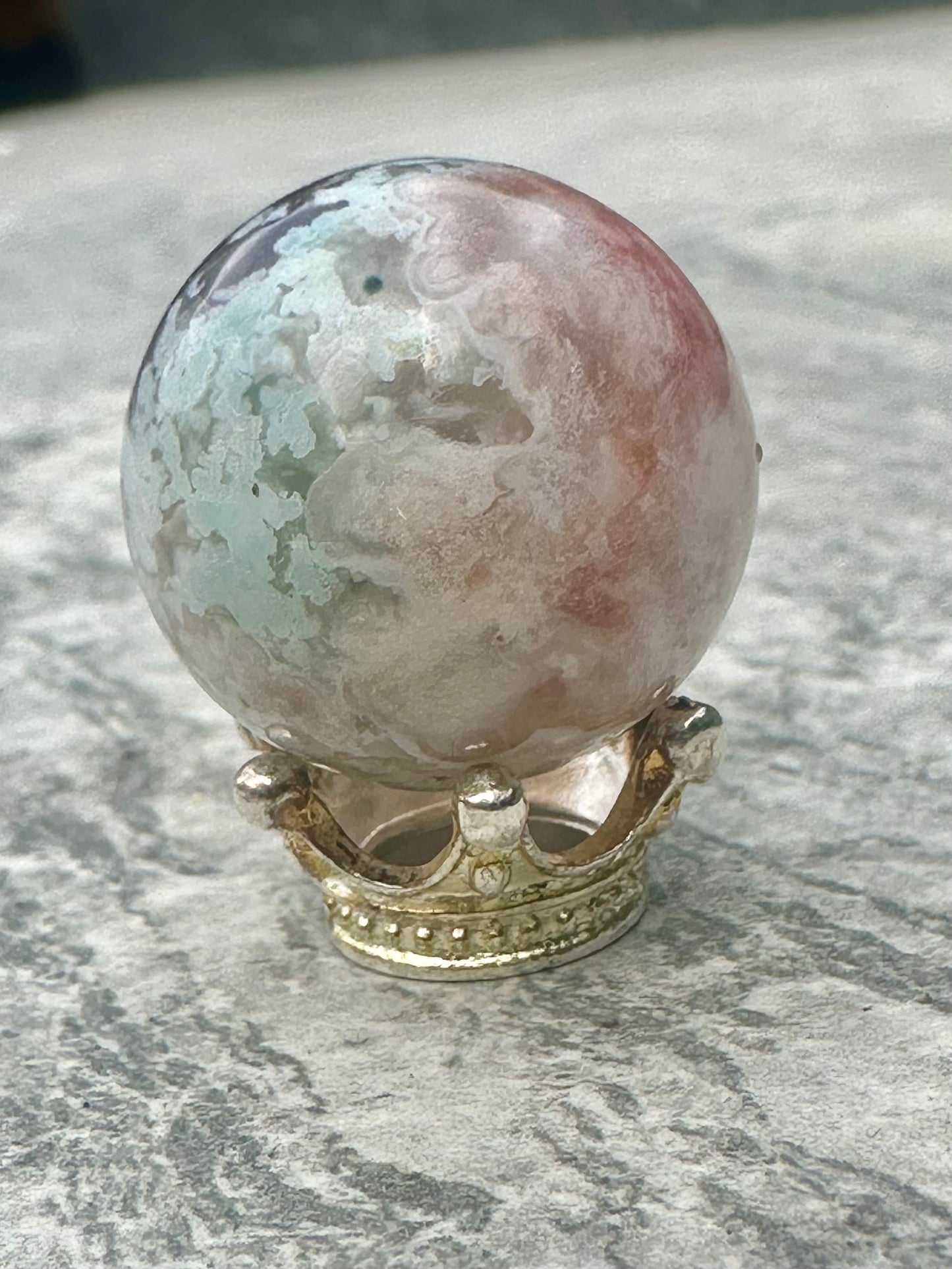 Green flower agate sphere