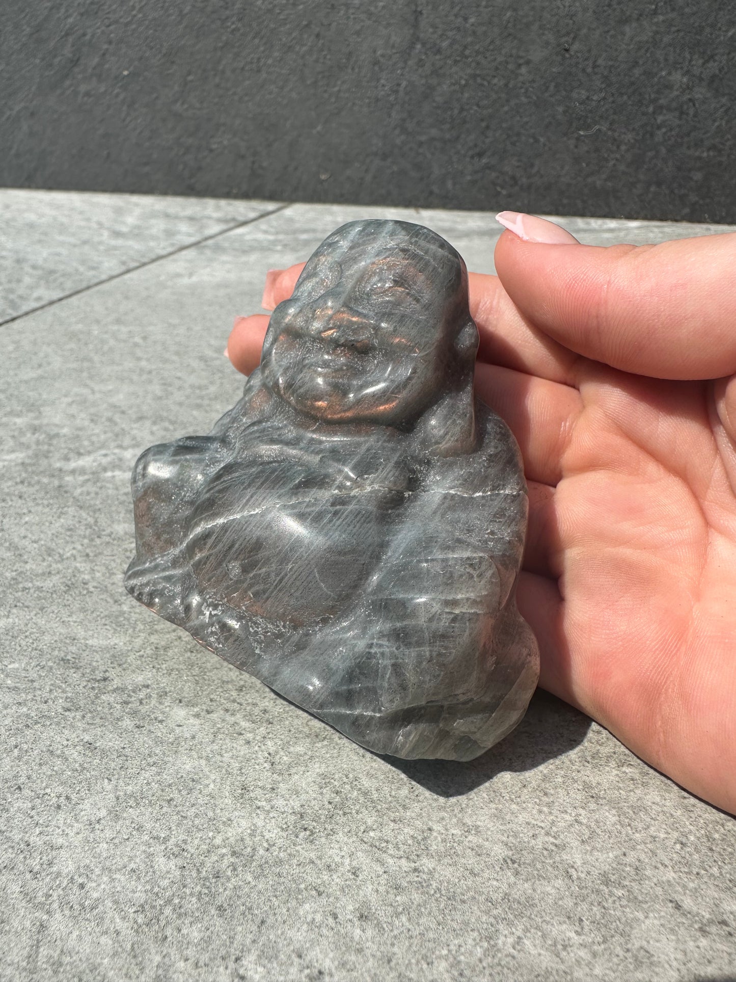 Lab Orange Buddha Carving