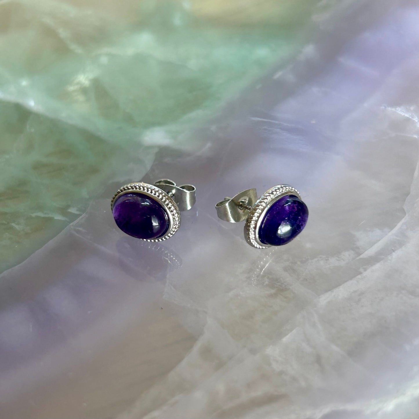 Purple Fluorite Oval 925 stud
