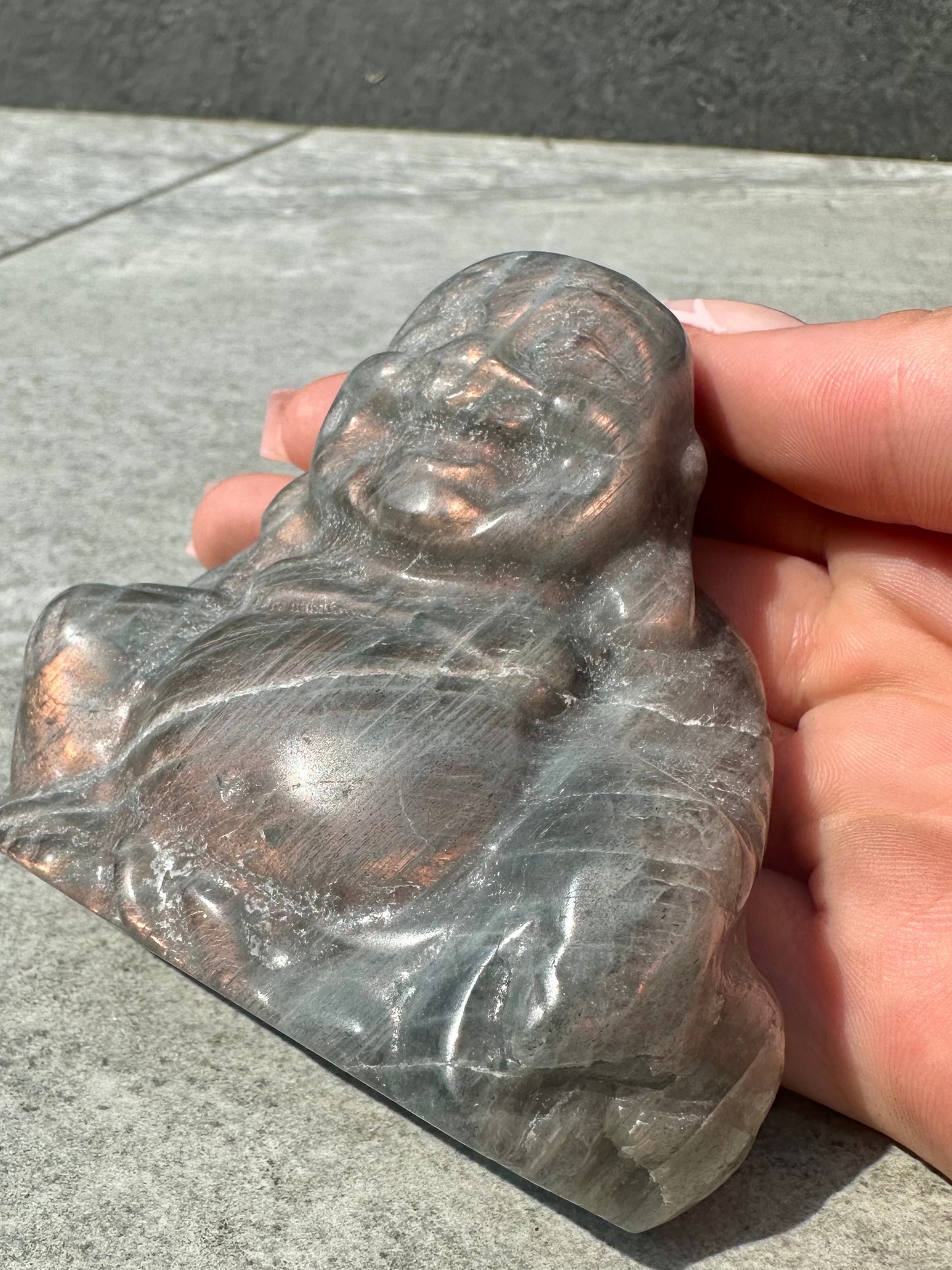 Lab Orange Buddha Carving