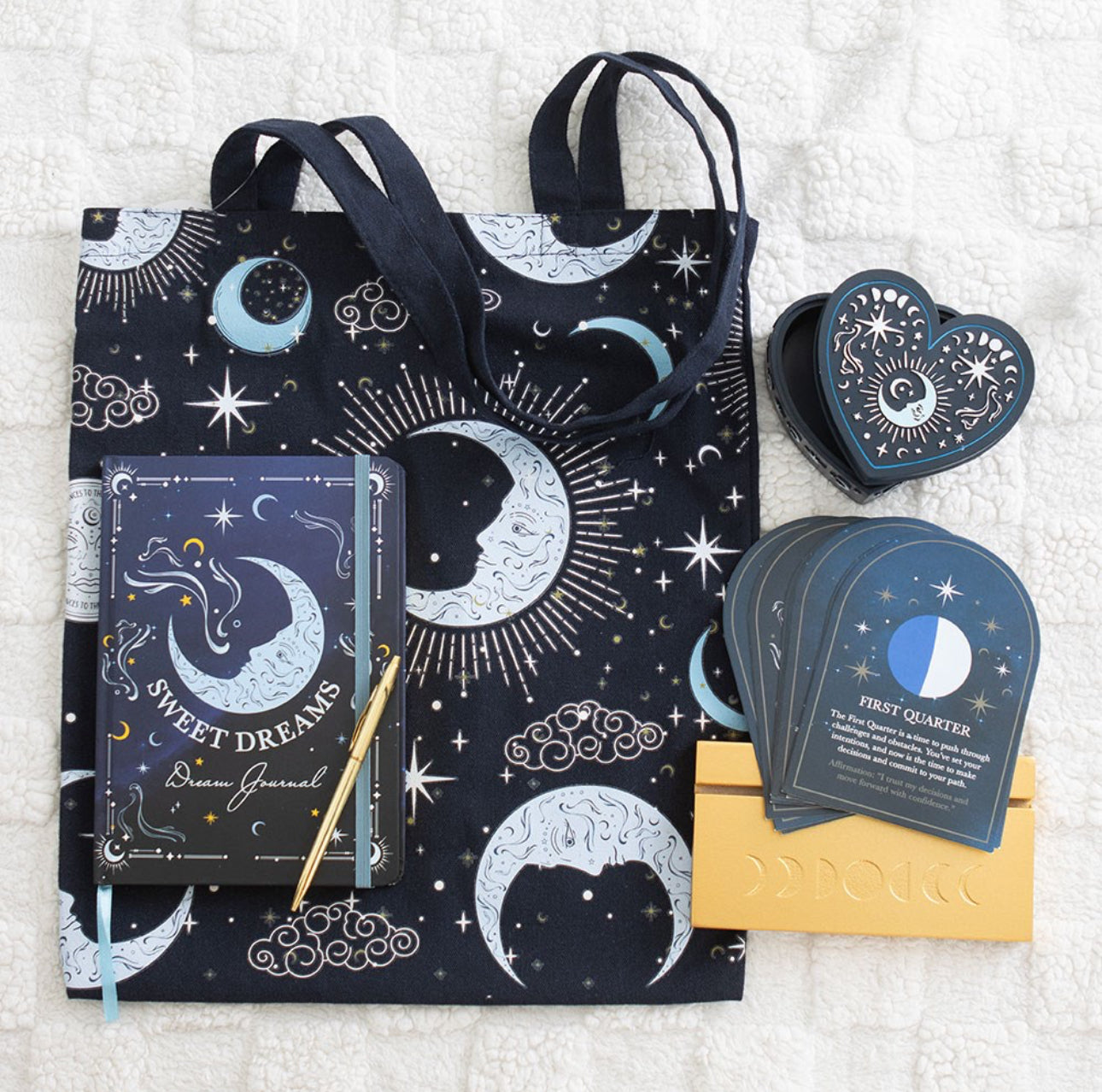 Set of 8 Moon Phase Cards with Wooden Stand