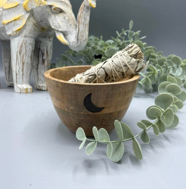Moon Wooden Smudge Bowls (11x7cm)