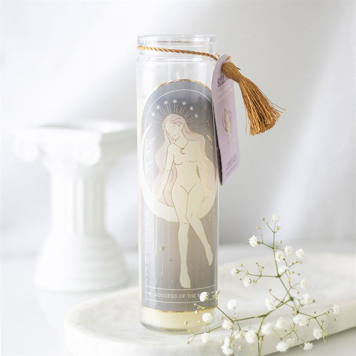 Selene Goddess Tube Candle With Amethyst Crystals