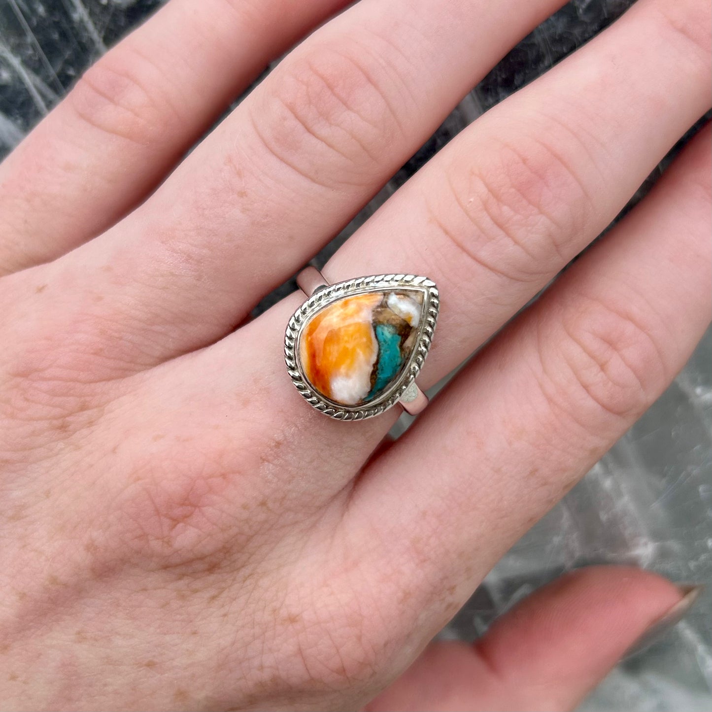 925 Oyster Turquoise Ring Size M