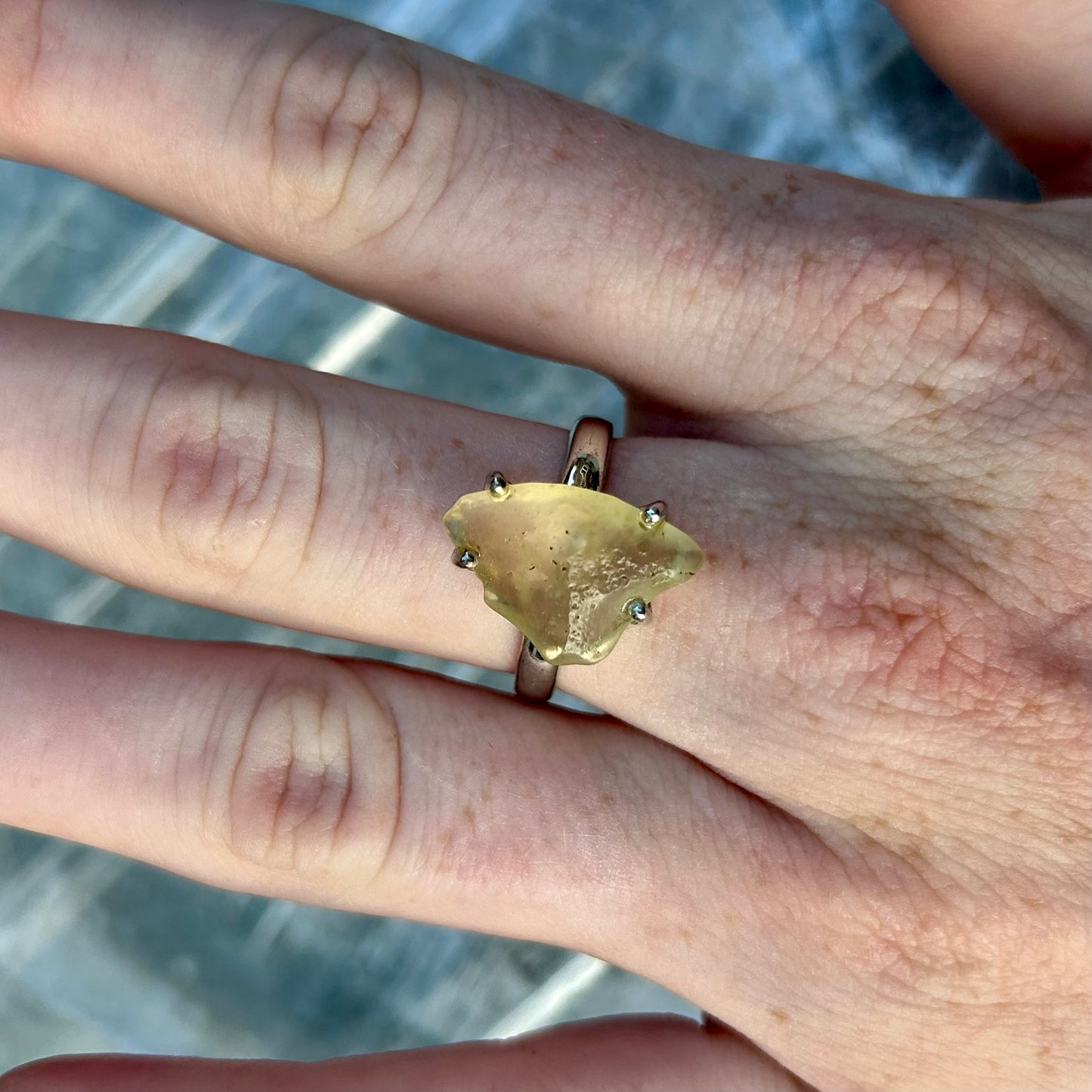 925 Libyan Desert Glass Ring Size O