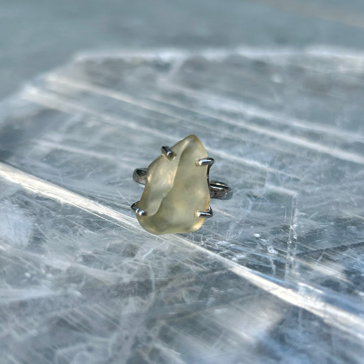925 Libyan Desert Glass Ring Size M