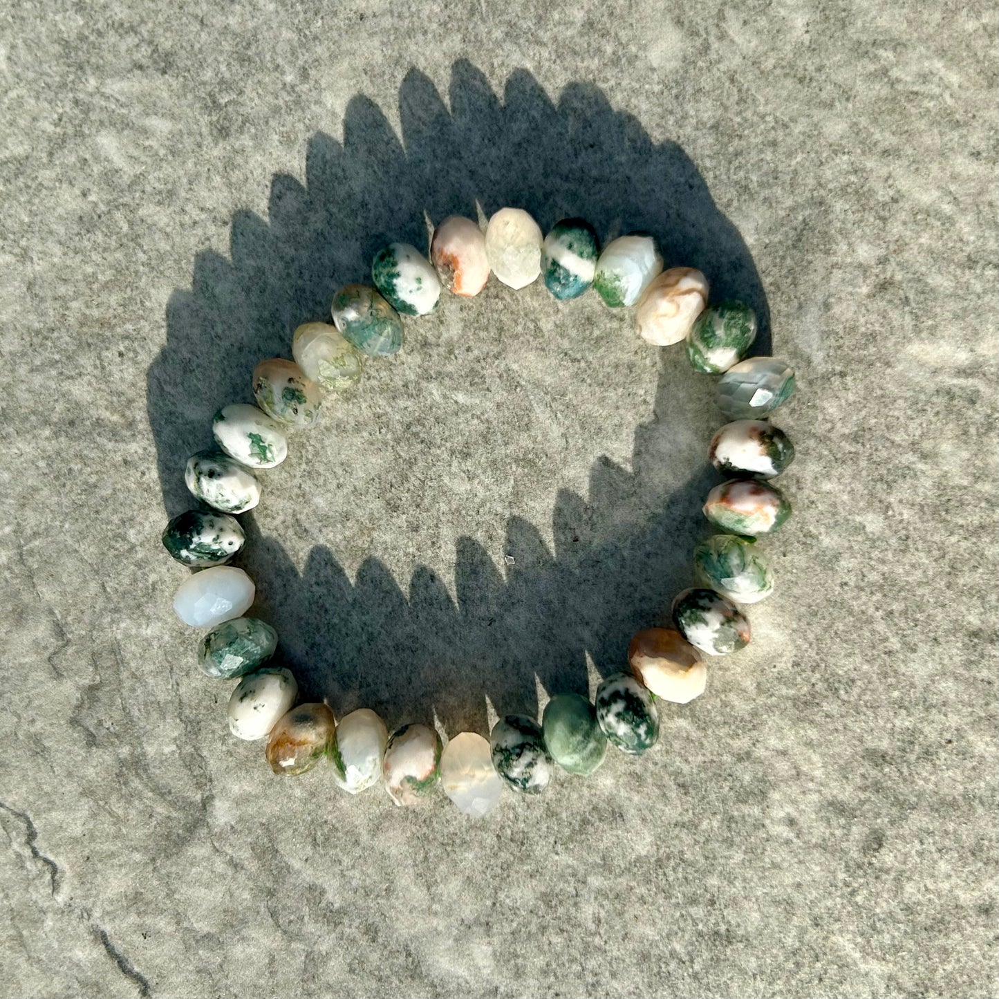 Faceted Cut Tree Agate Bracelet 8mm