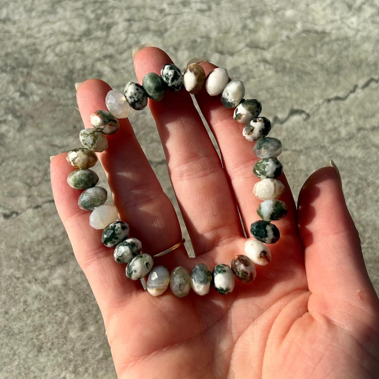 Faceted Cut Tree Agate Bracelet 8mm