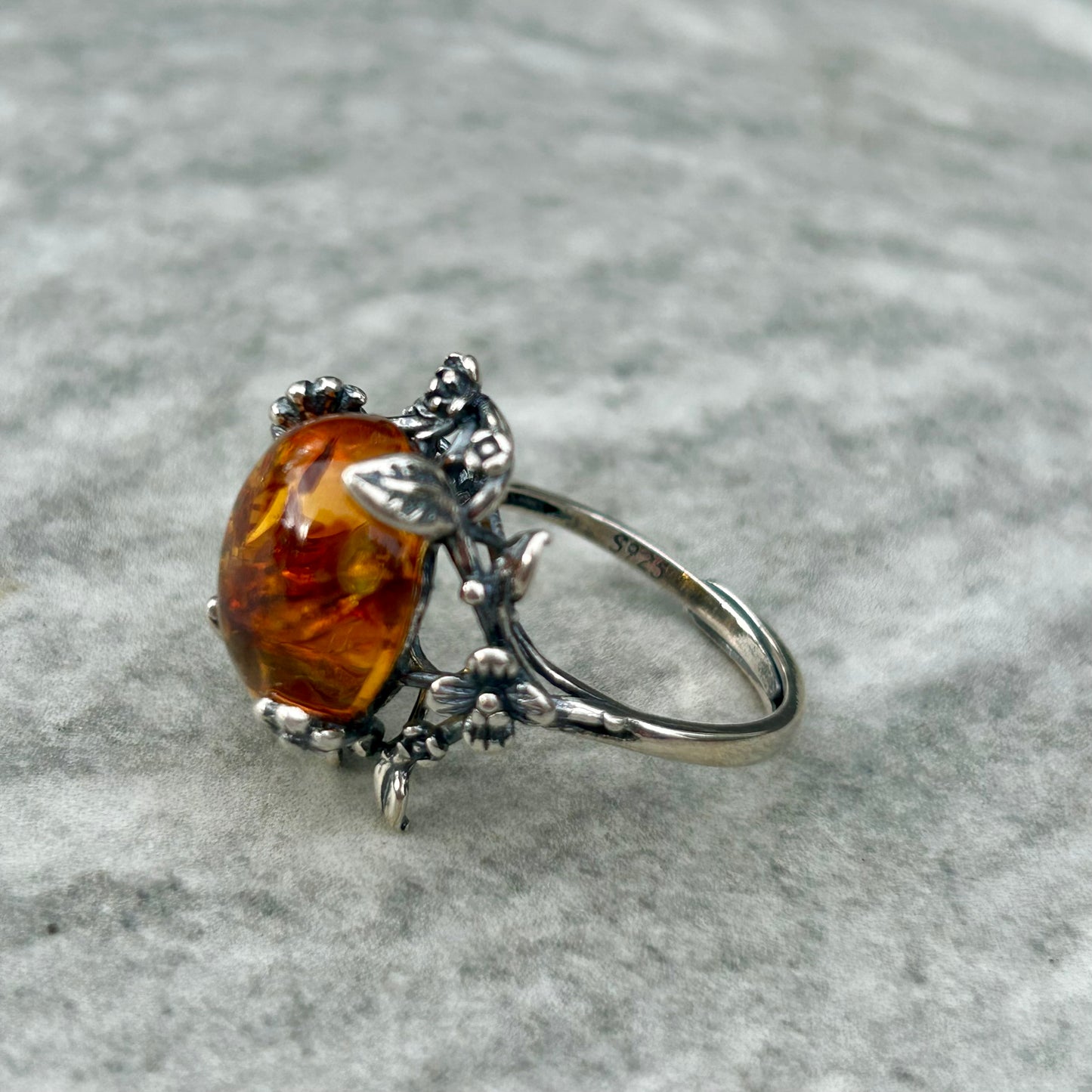 Adjustable Amber 925 Ring Style 2