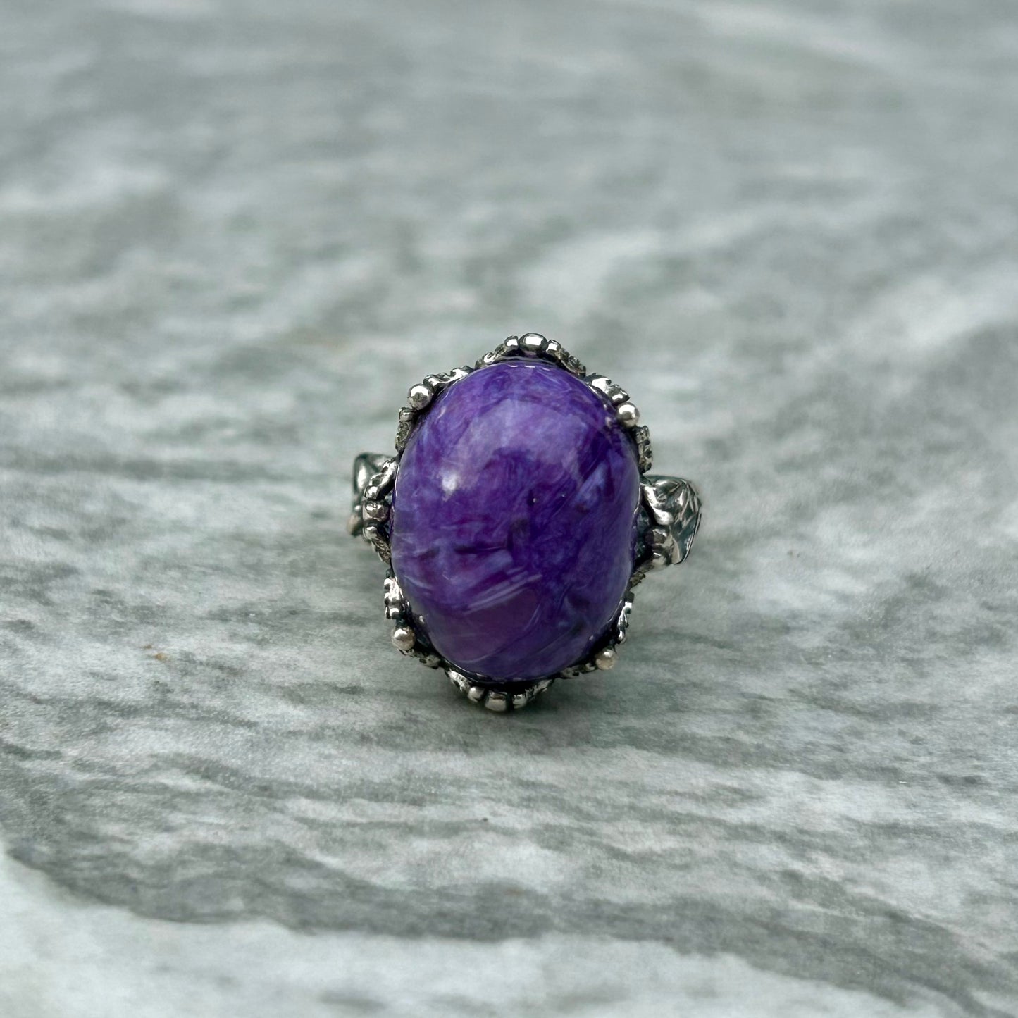 Adjustable Charolite 925 Ring