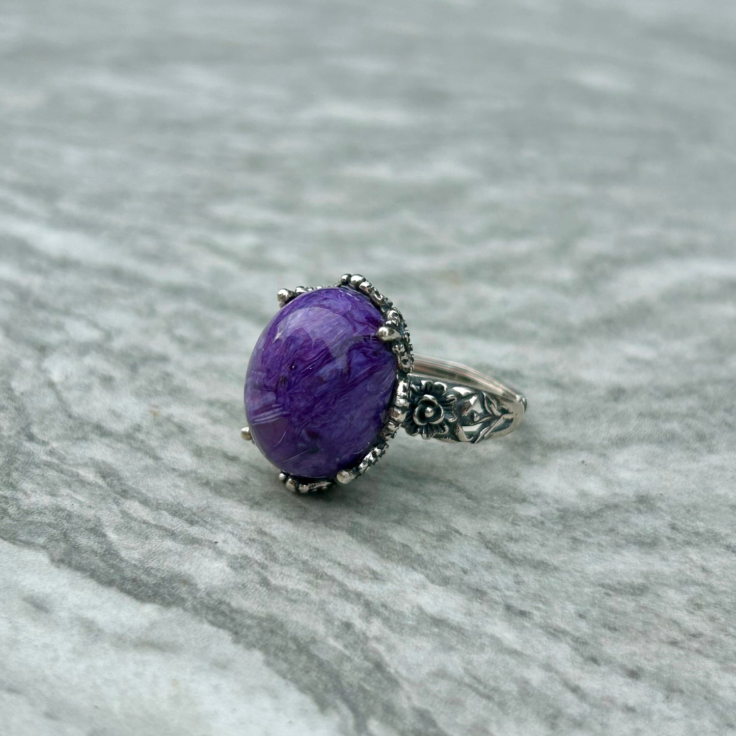 Adjustable Charolite 925 Ring
