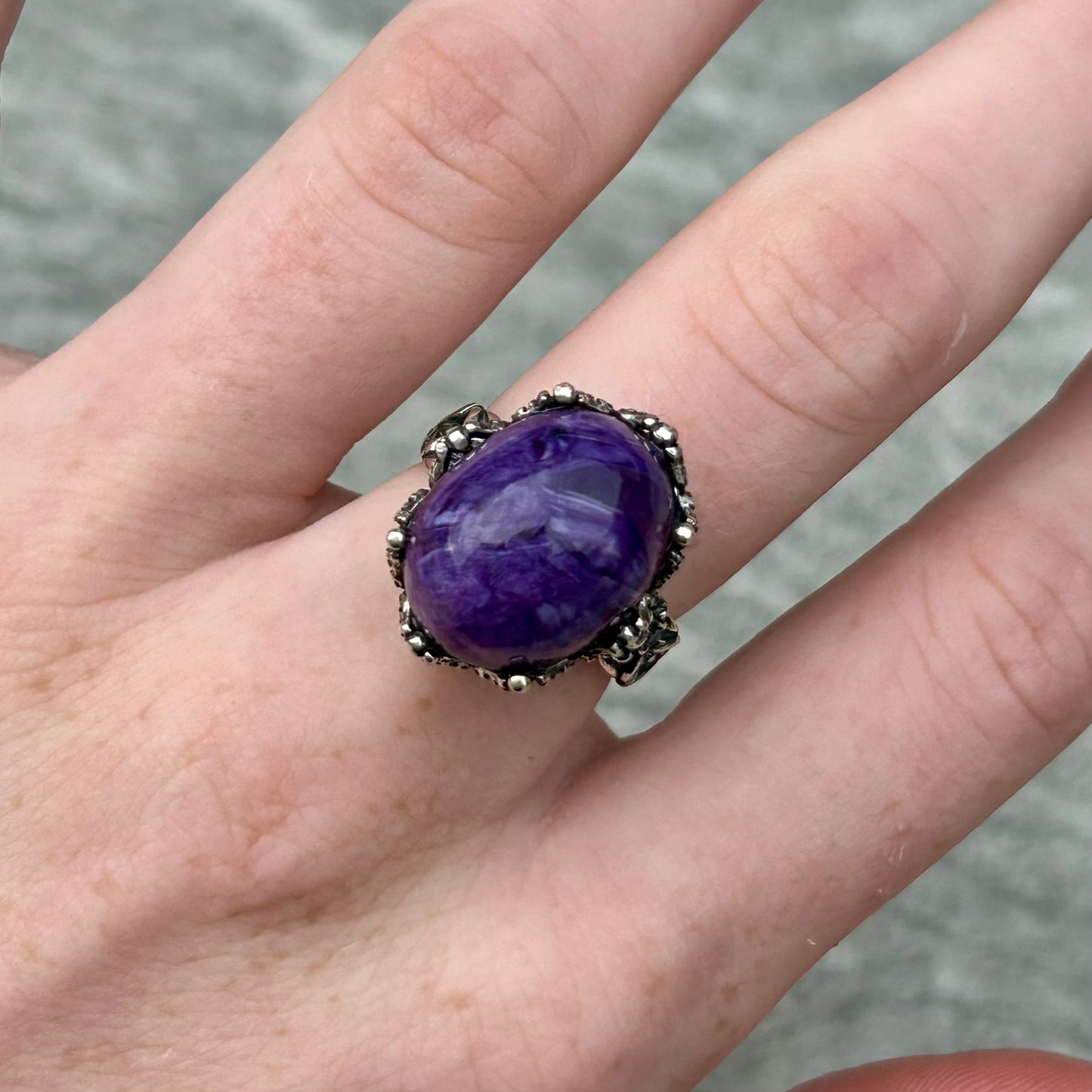 Adjustable Charolite 925 Ring