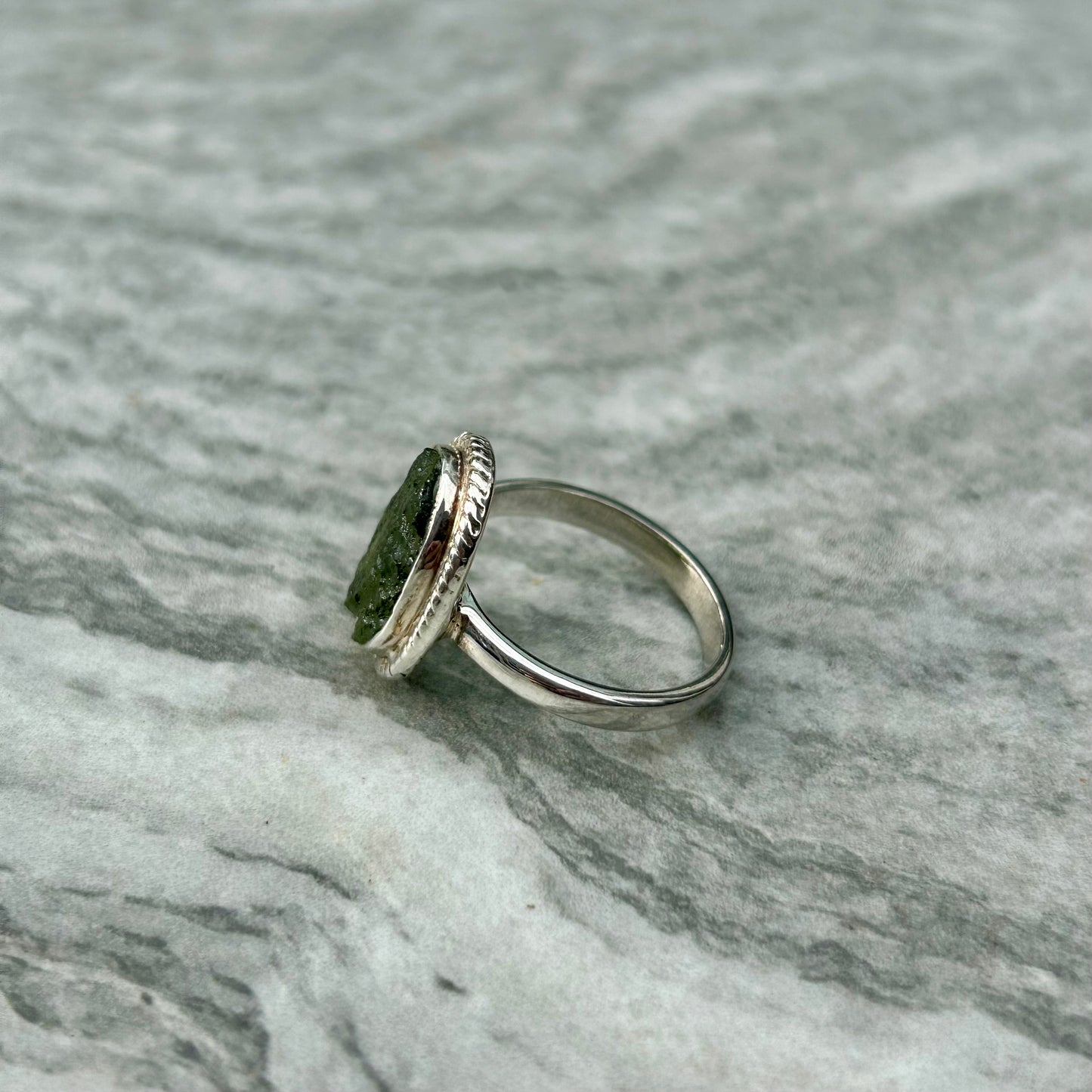 High Grade Moldavite 925 Ring Size P/Q