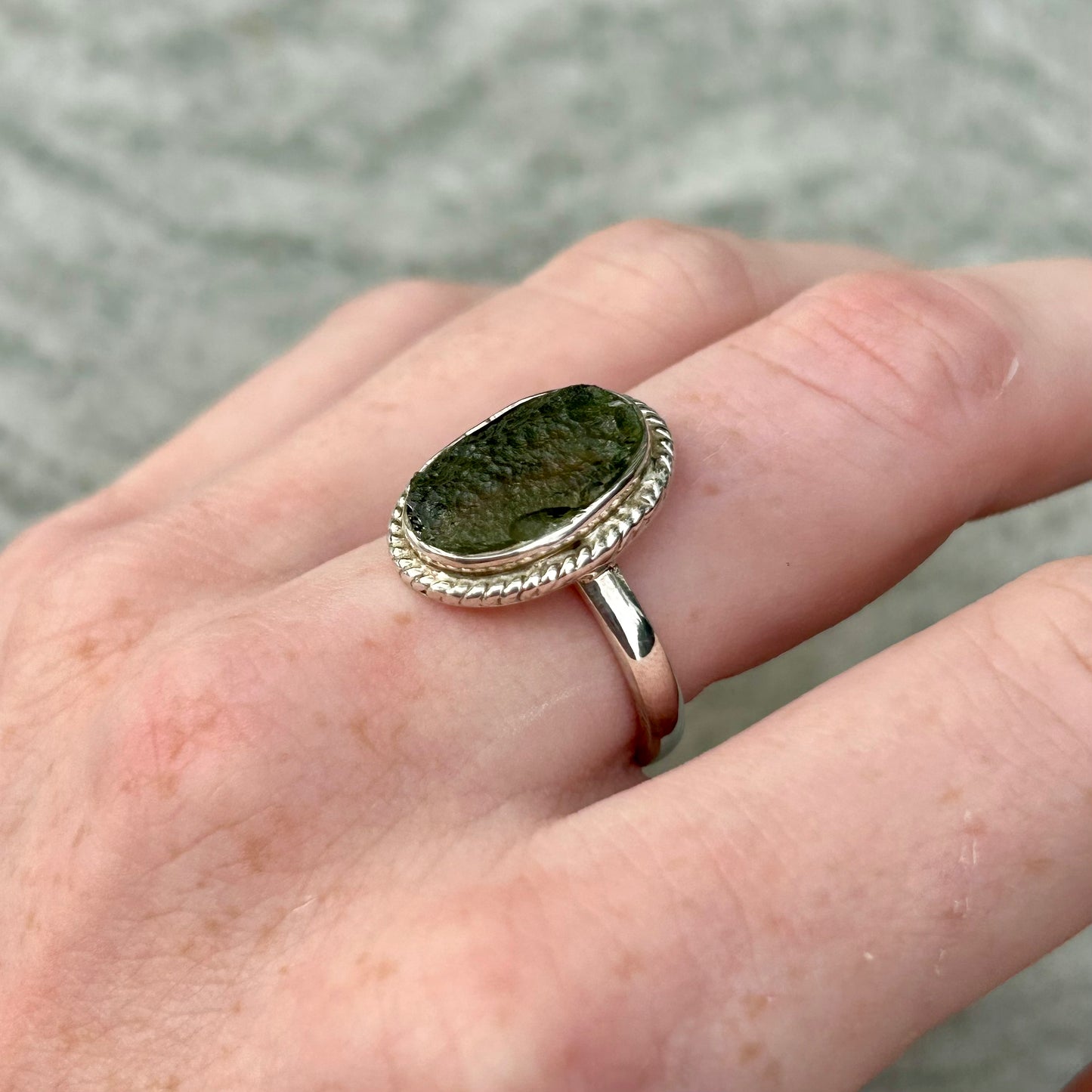 High Grade Moldavite 925 Ring Size P/Q