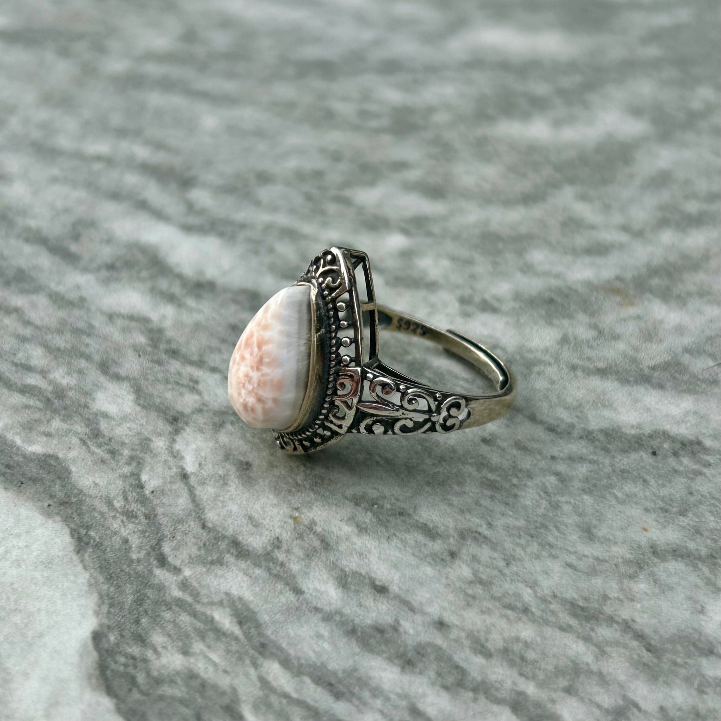 Adjustable Pink Larimar 925 Rings Style 2