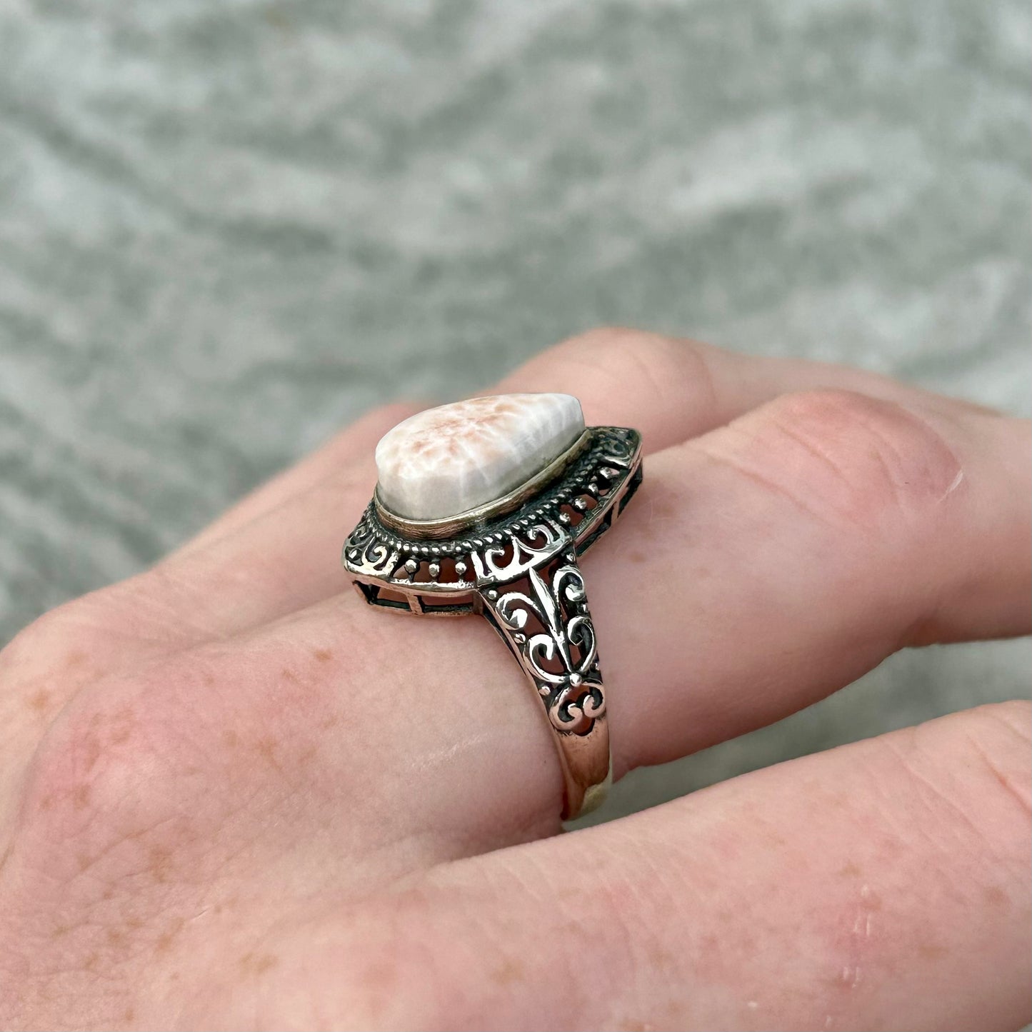 Adjustable Pink Larimar 925 Rings Style 2
