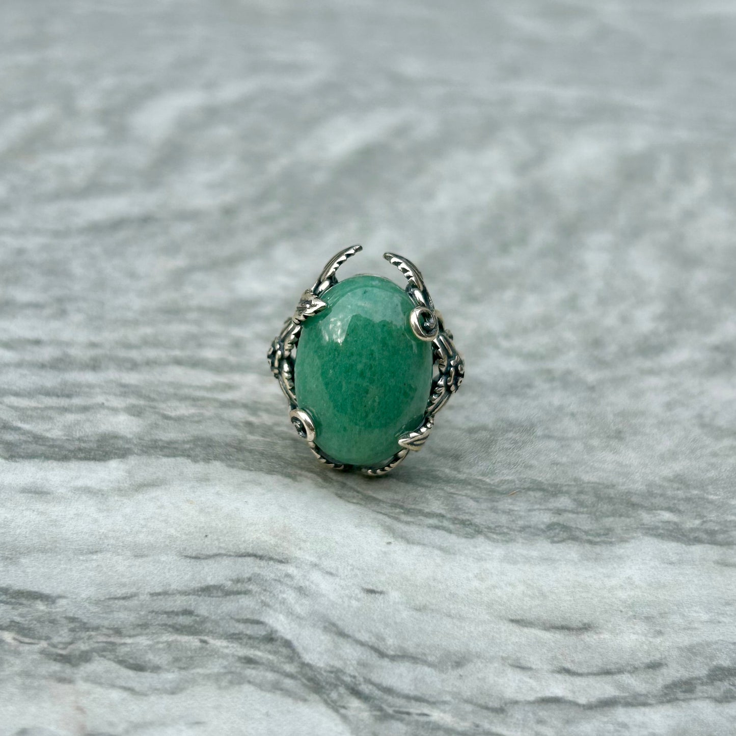 Adjustable Green Aventurine 925 Ring