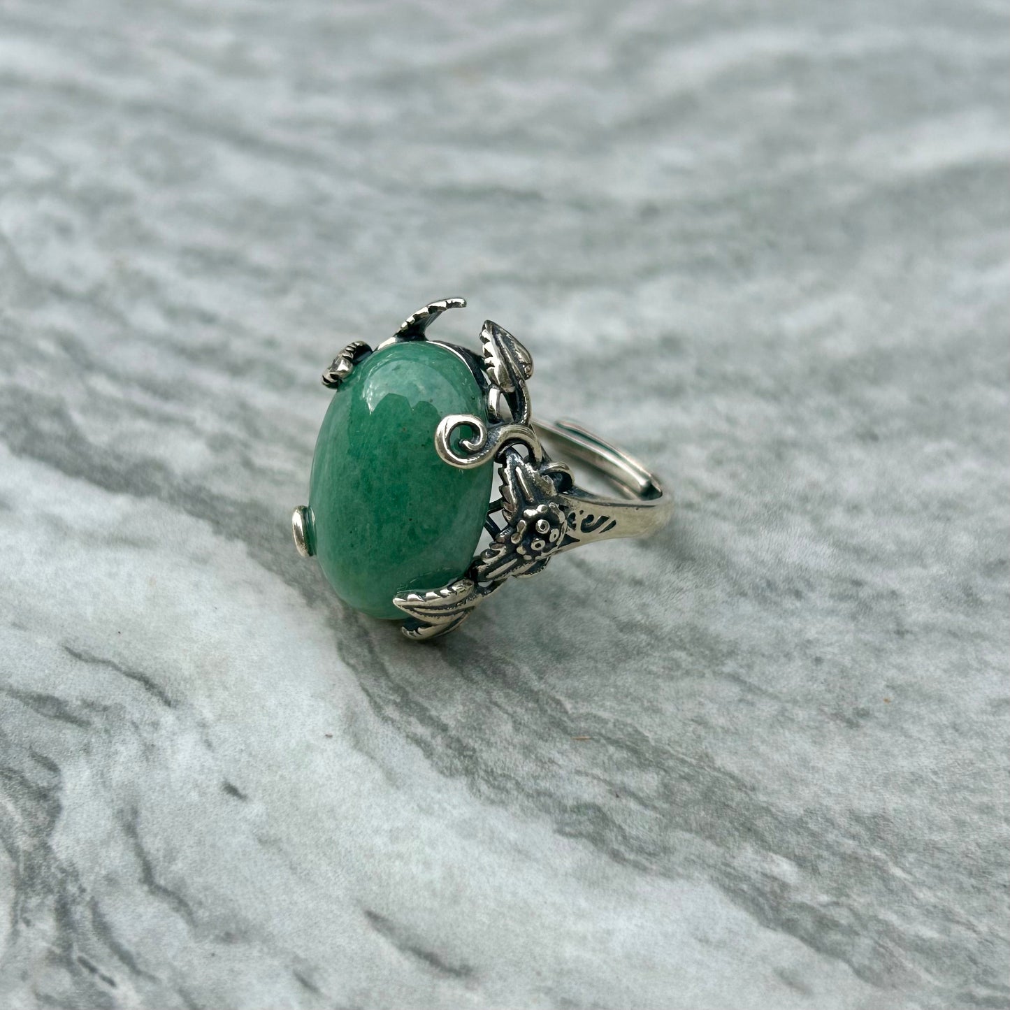 Adjustable Green Aventurine 925 Ring