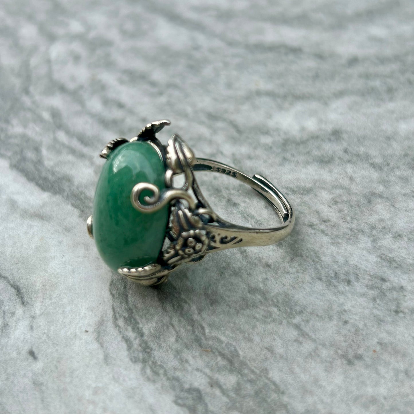 Adjustable Green Aventurine 925 Ring