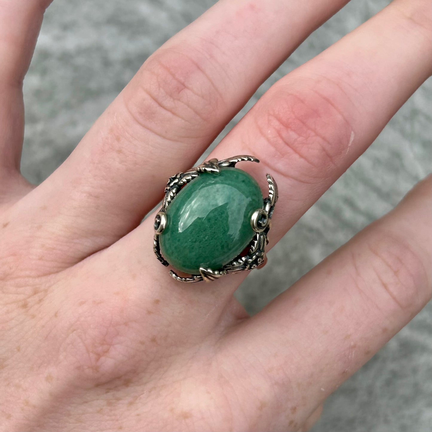 Adjustable Green Aventurine 925 Ring
