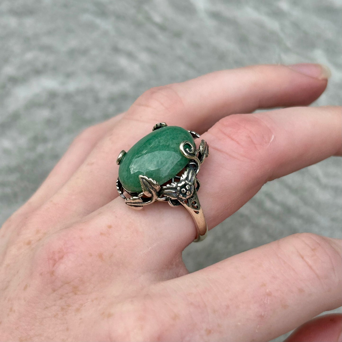 Adjustable Green Aventurine 925 Ring