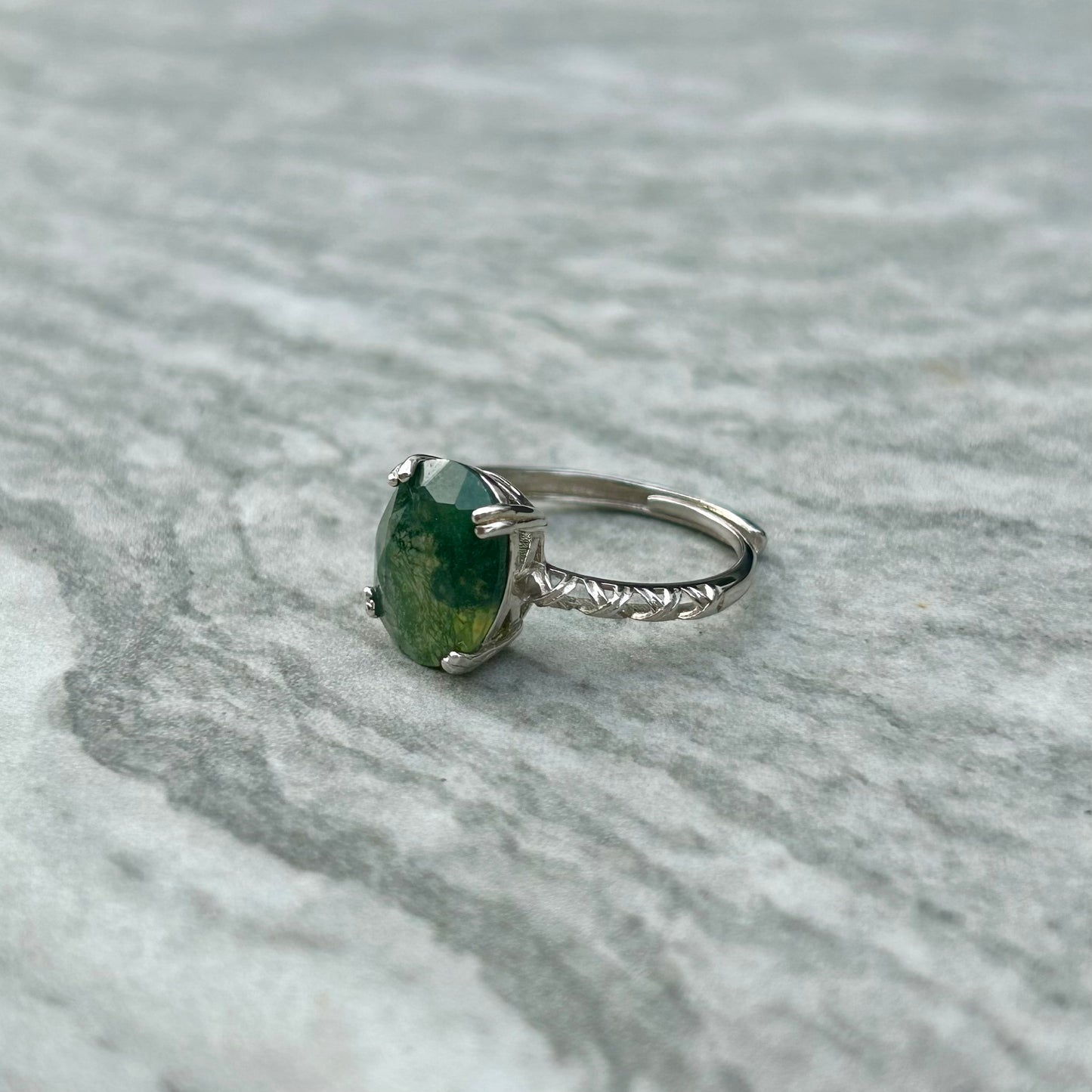 Adjustable Jelly Moss Agate 925 Ring