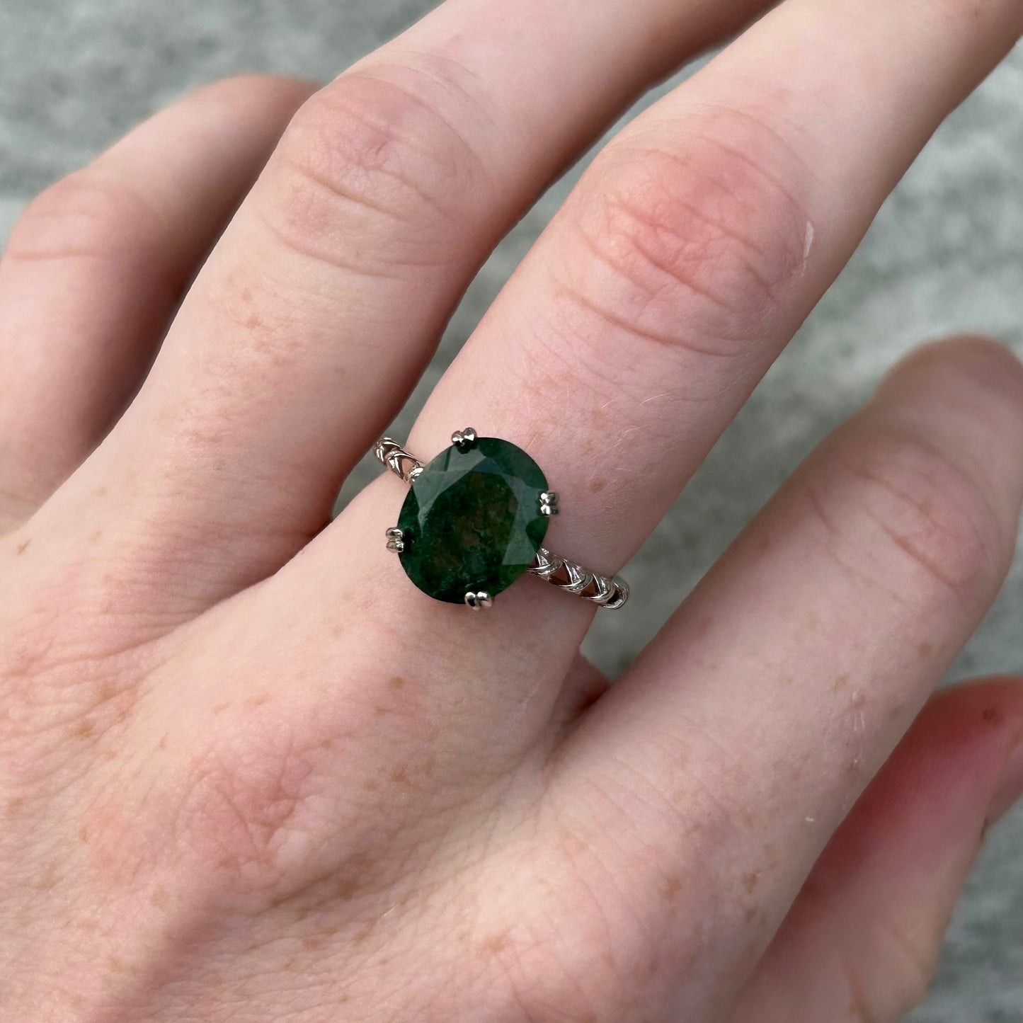 Adjustable Jelly Moss Agate 925 Ring