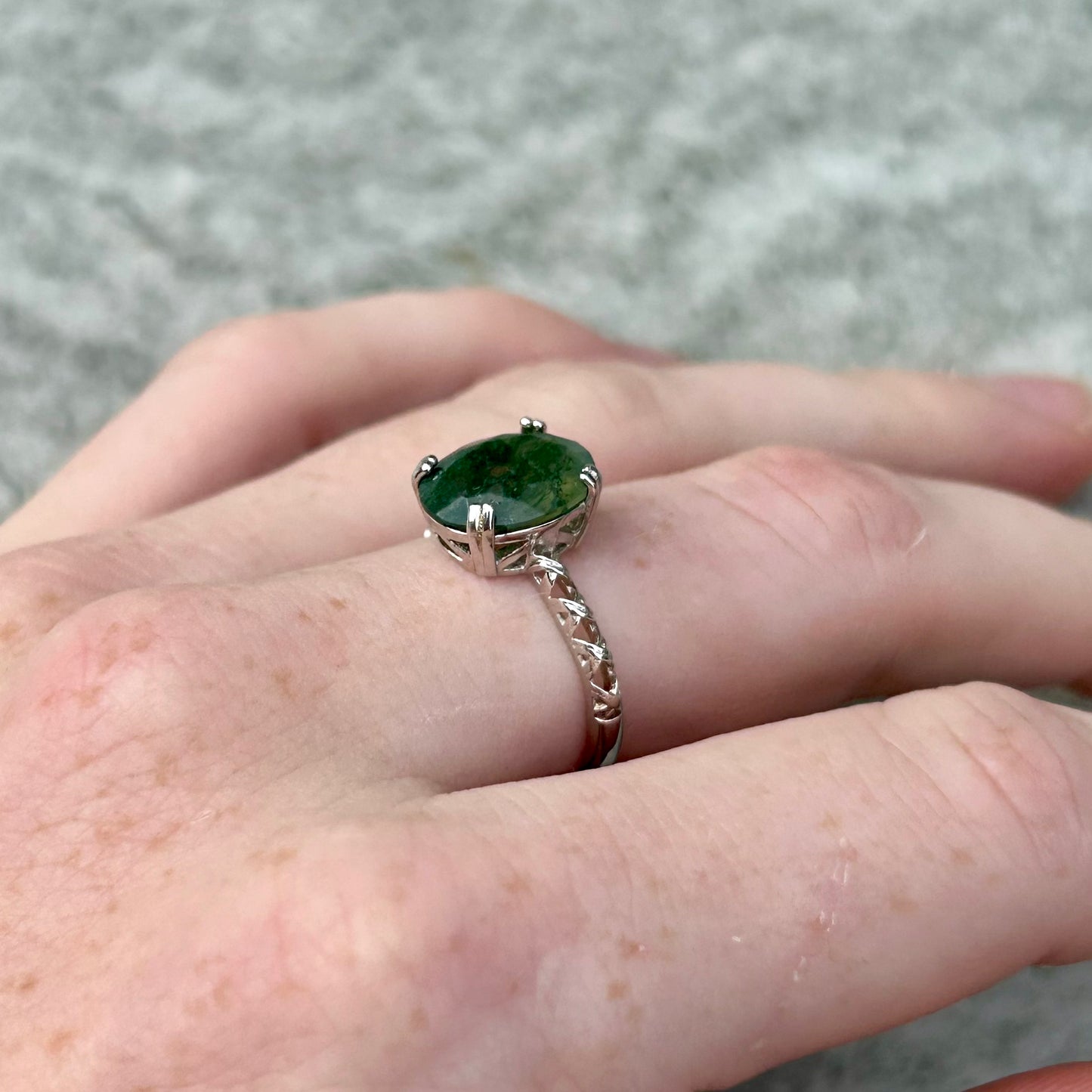 Adjustable Jelly Moss Agate 925 Ring
