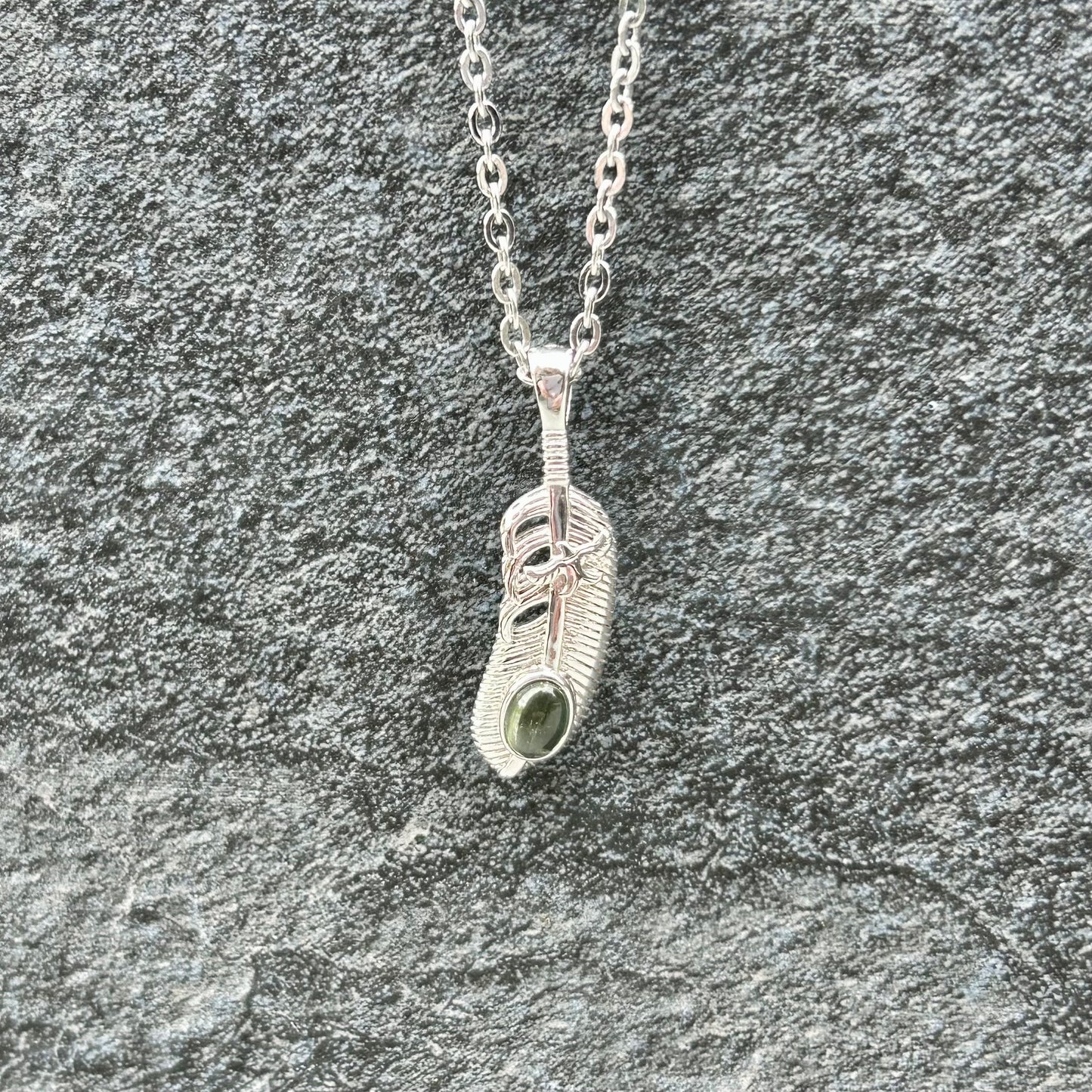 Moldavite 925 Feather Pendant