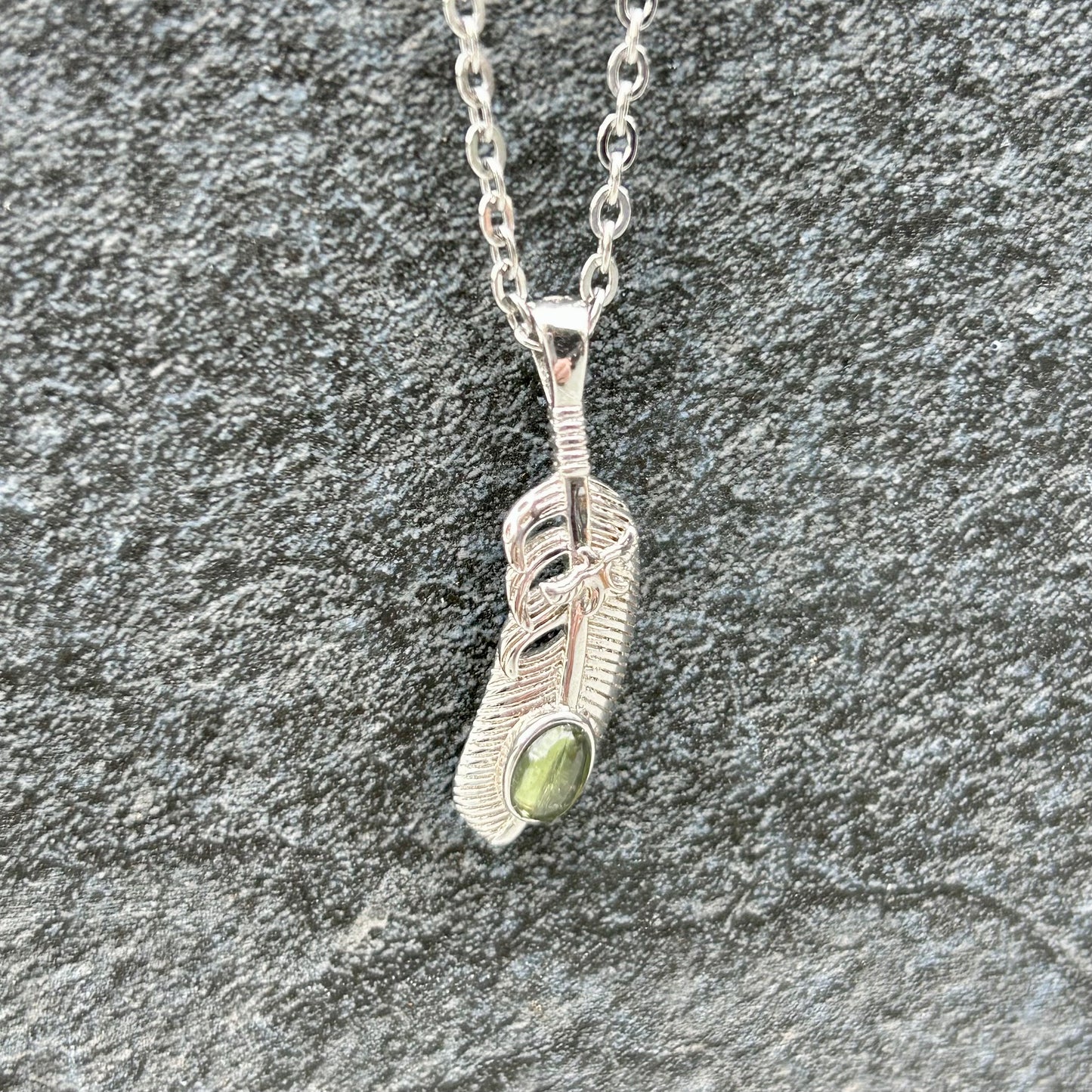 Moldavite 925 Feather Pendant