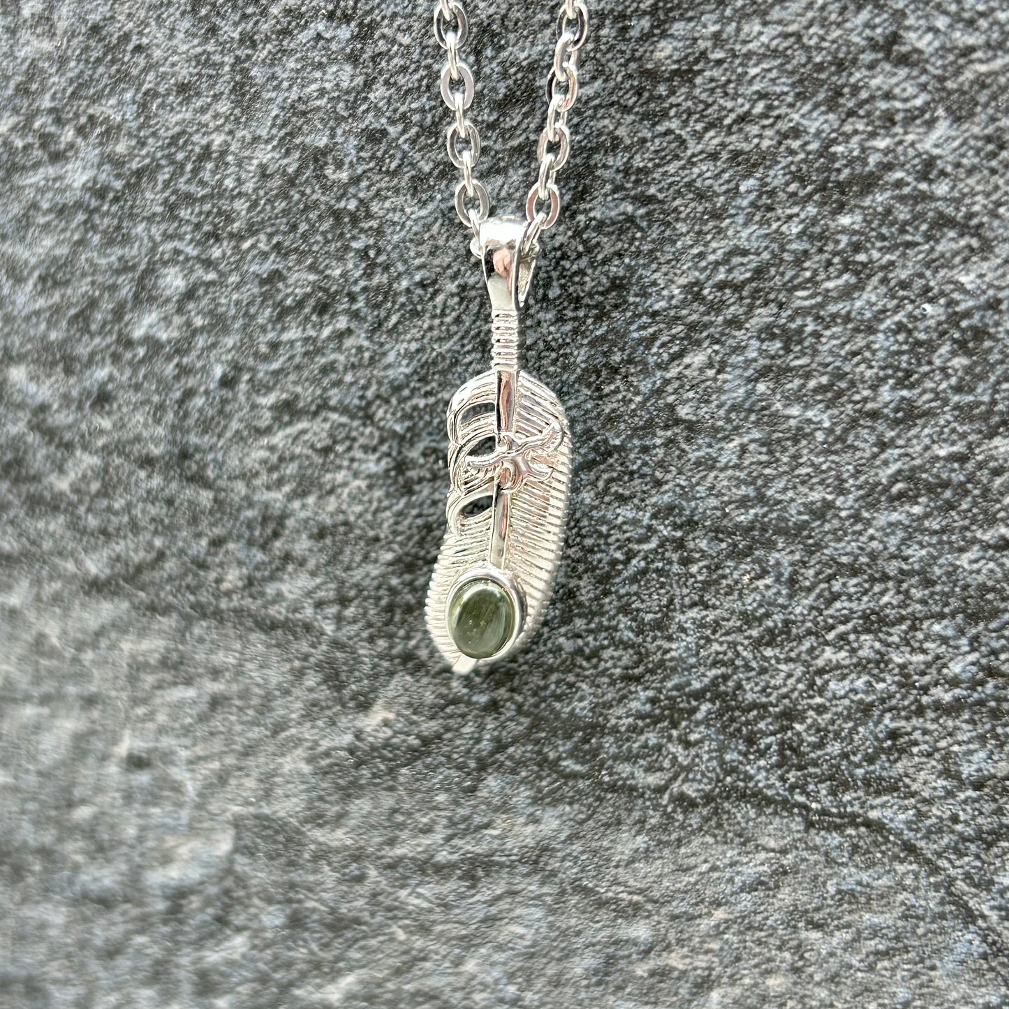 Moldavite 925 Feather Pendant