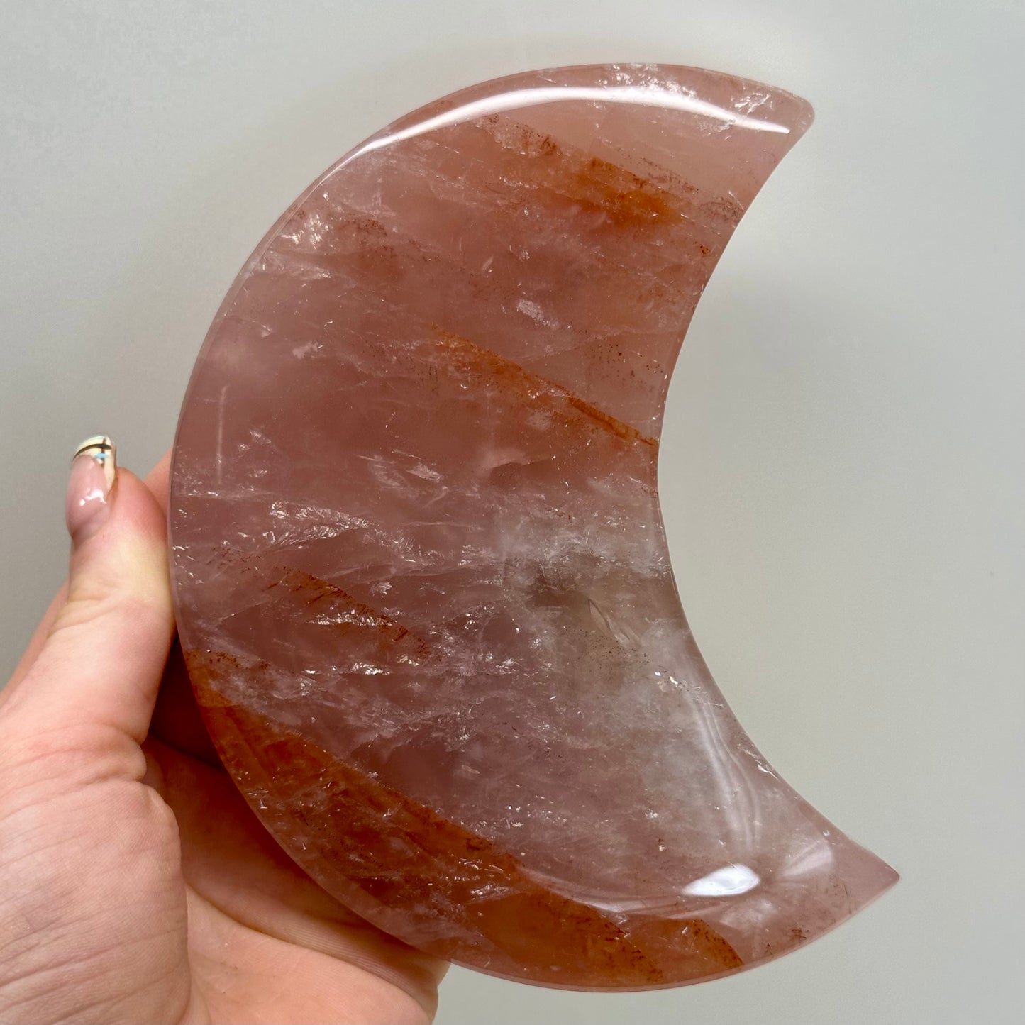 Fire Quartz & Rose Quartz Moon On Stand
