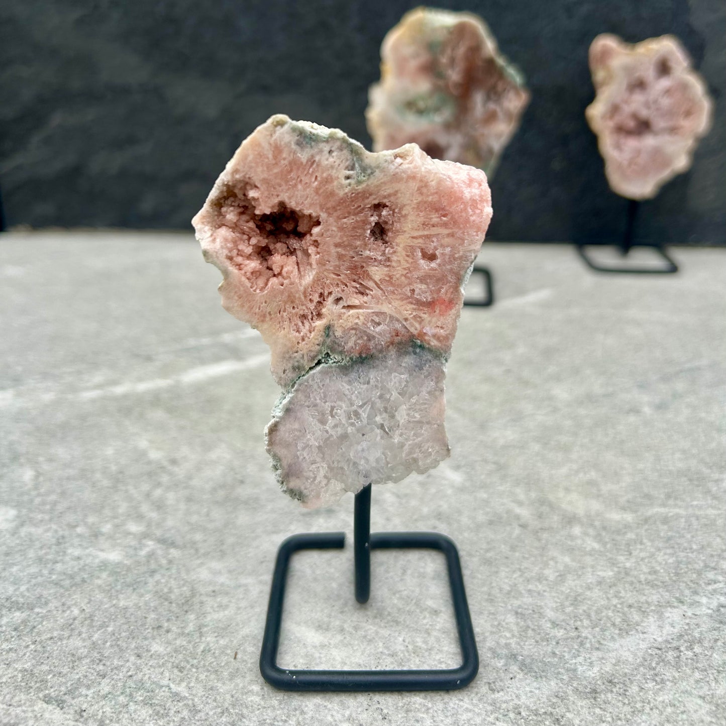 Raw Pink Amethyst On Stand