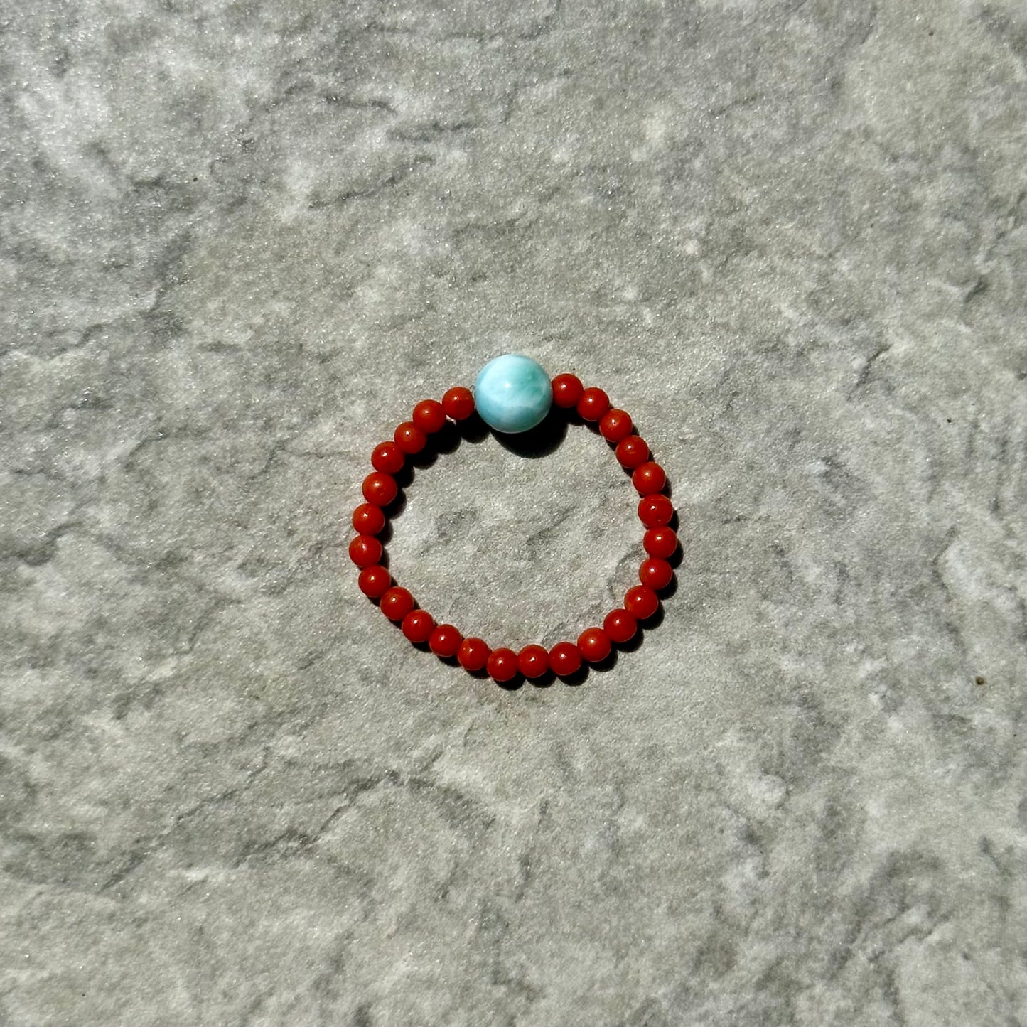 Carnelian & Larimar Beaded Ring
