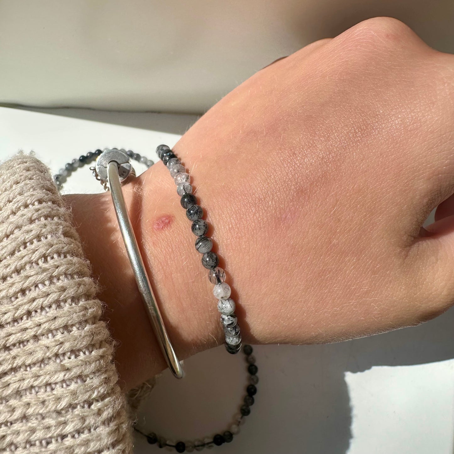 Quartz & Tourmaline 4mm Bracelets