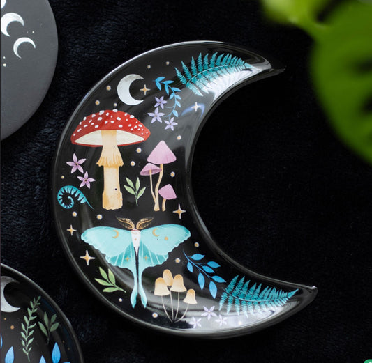 Dark Forest Print Crescent Moon Ceramic Trinket Dish