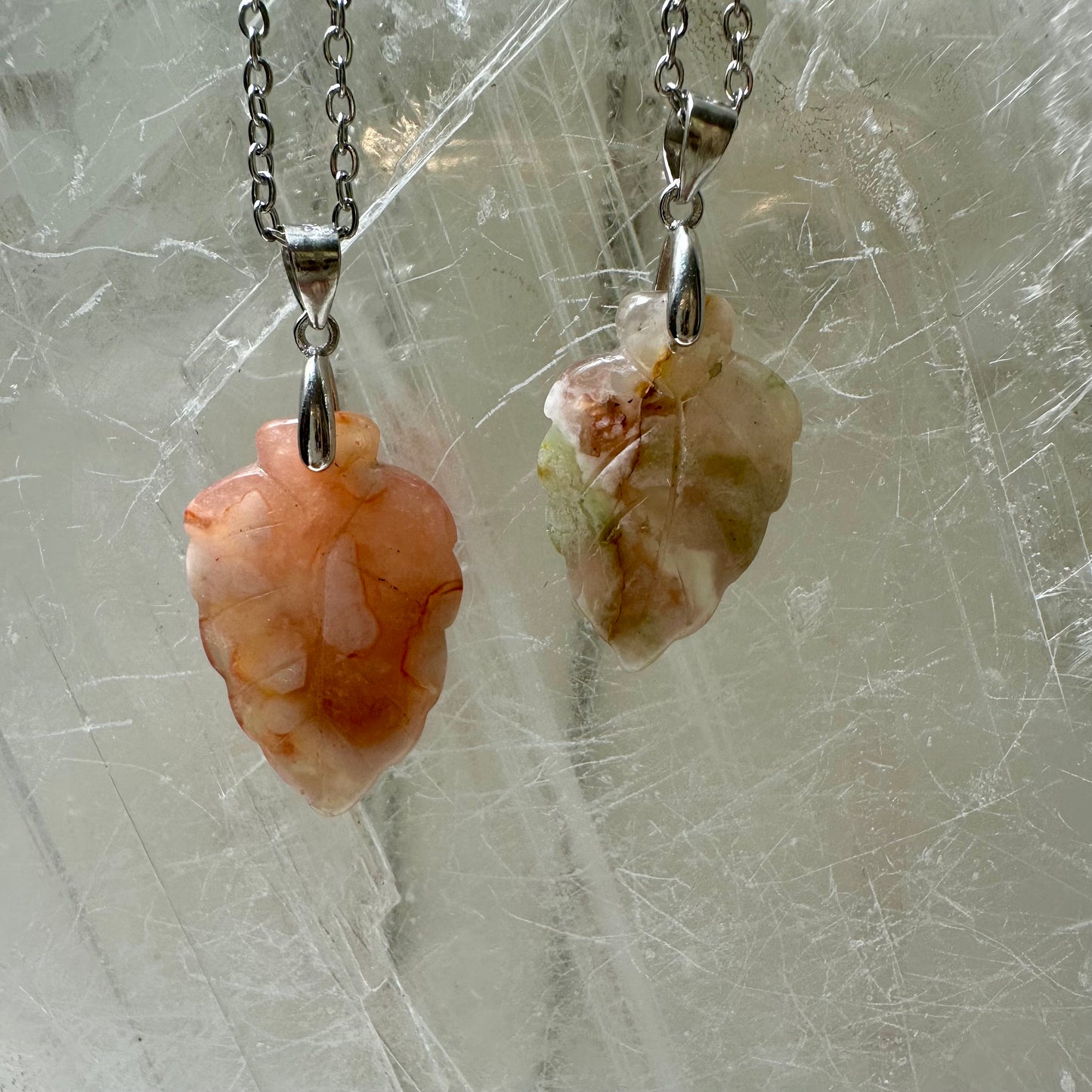 925 Flower Agate Leaf Carving Pendant
