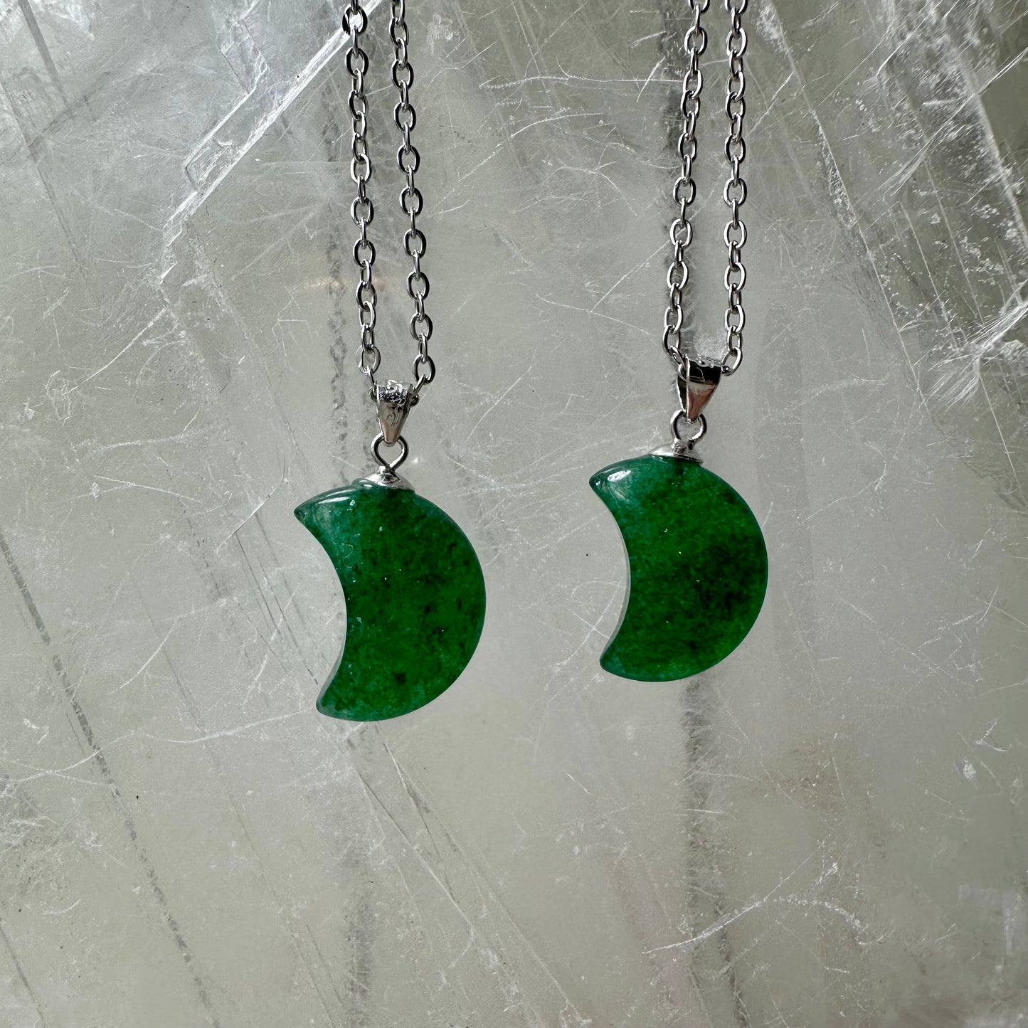 Green Strawberry Quartz 925 Moon Mini Pendants
