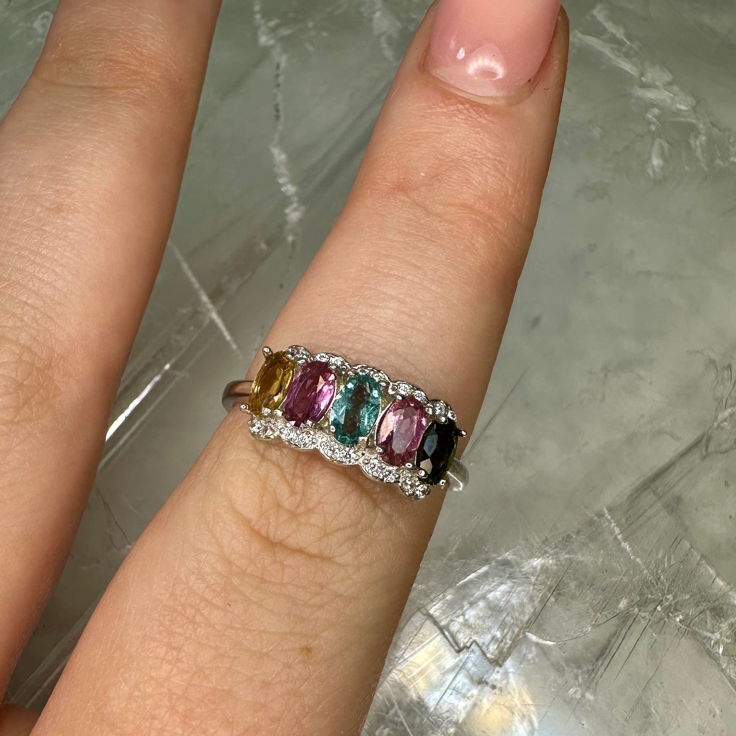 Mixed Tourmaline Adjustable 925 Ring