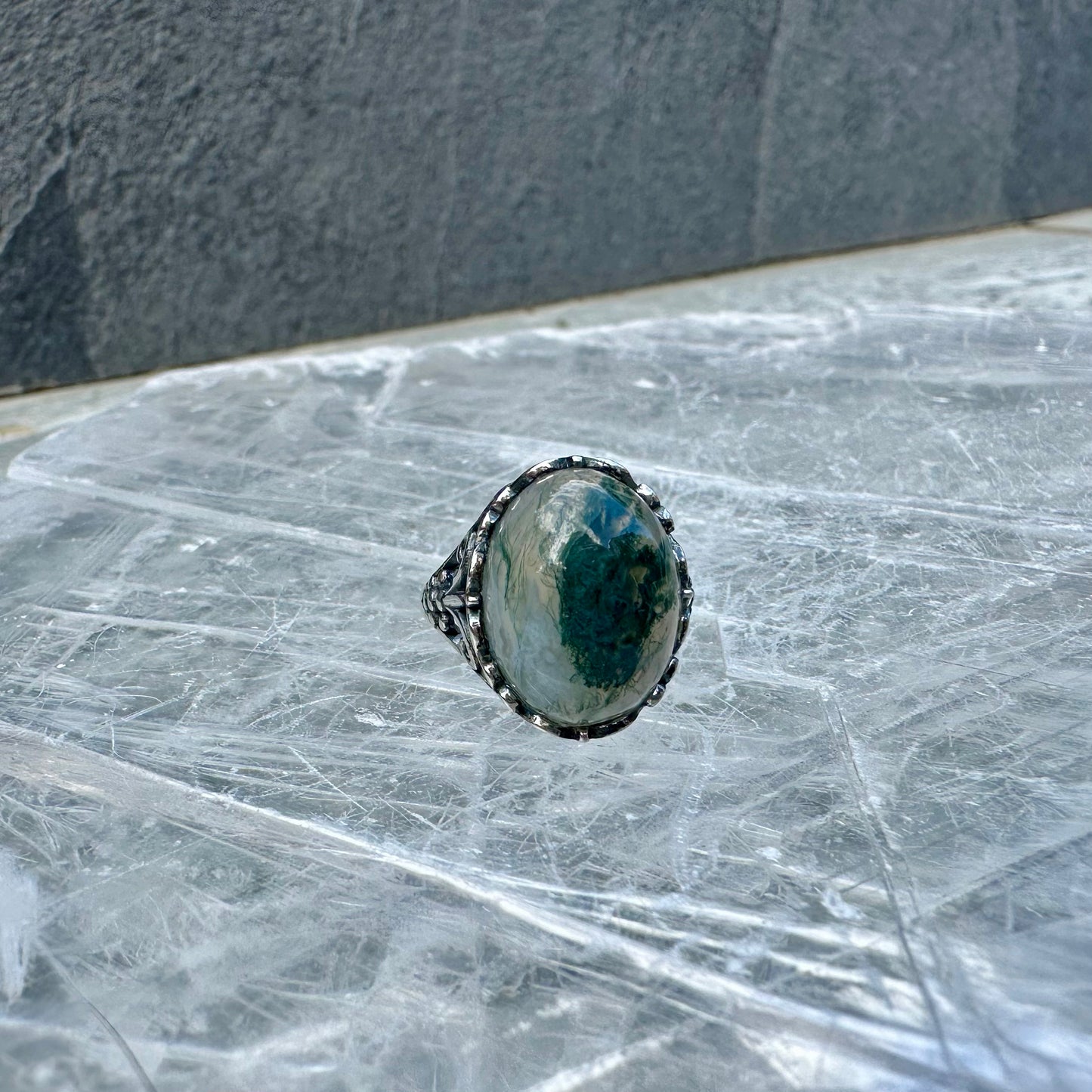 Adjustable Moss Agate 925 Rings