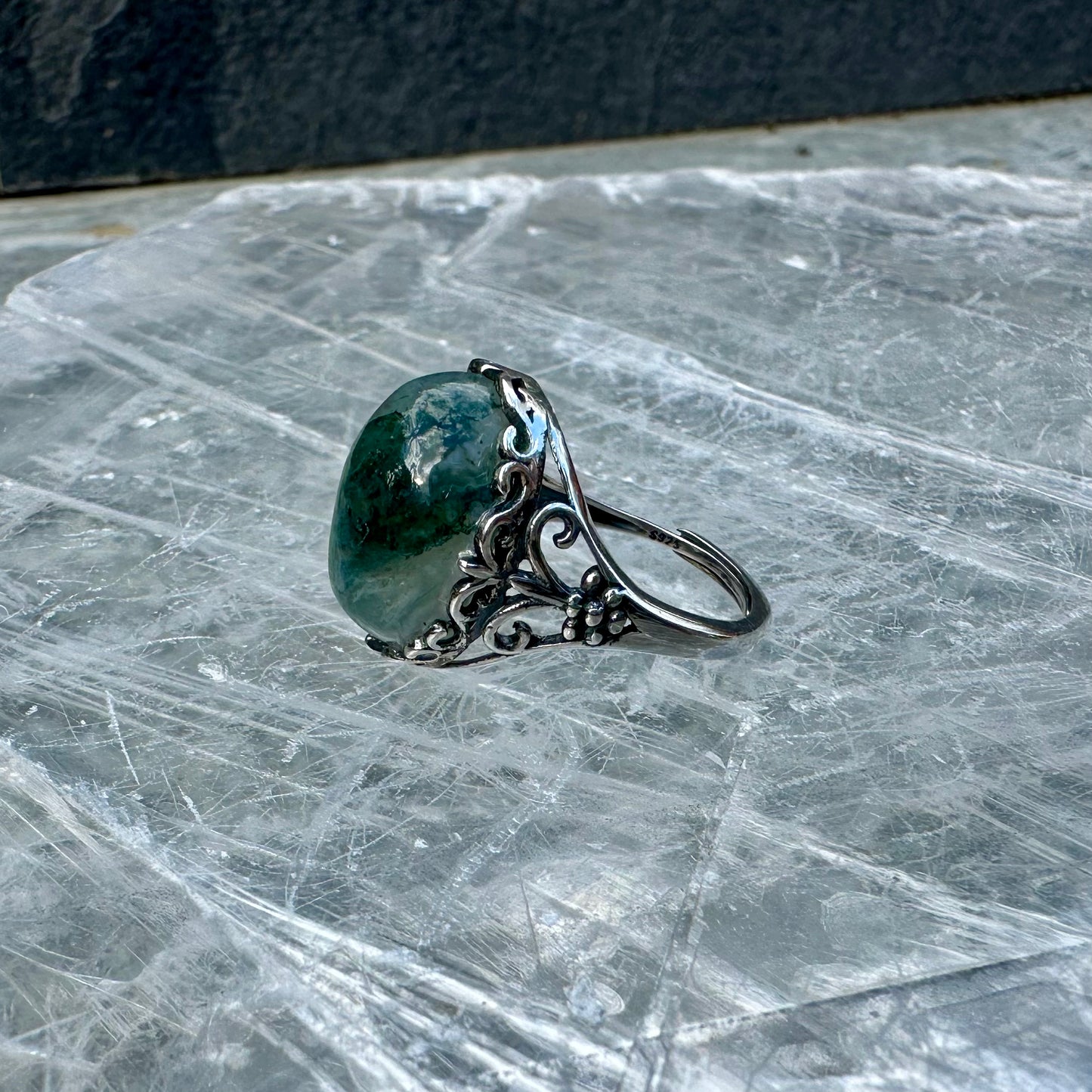 Adjustable Moss Agate 925 Rings