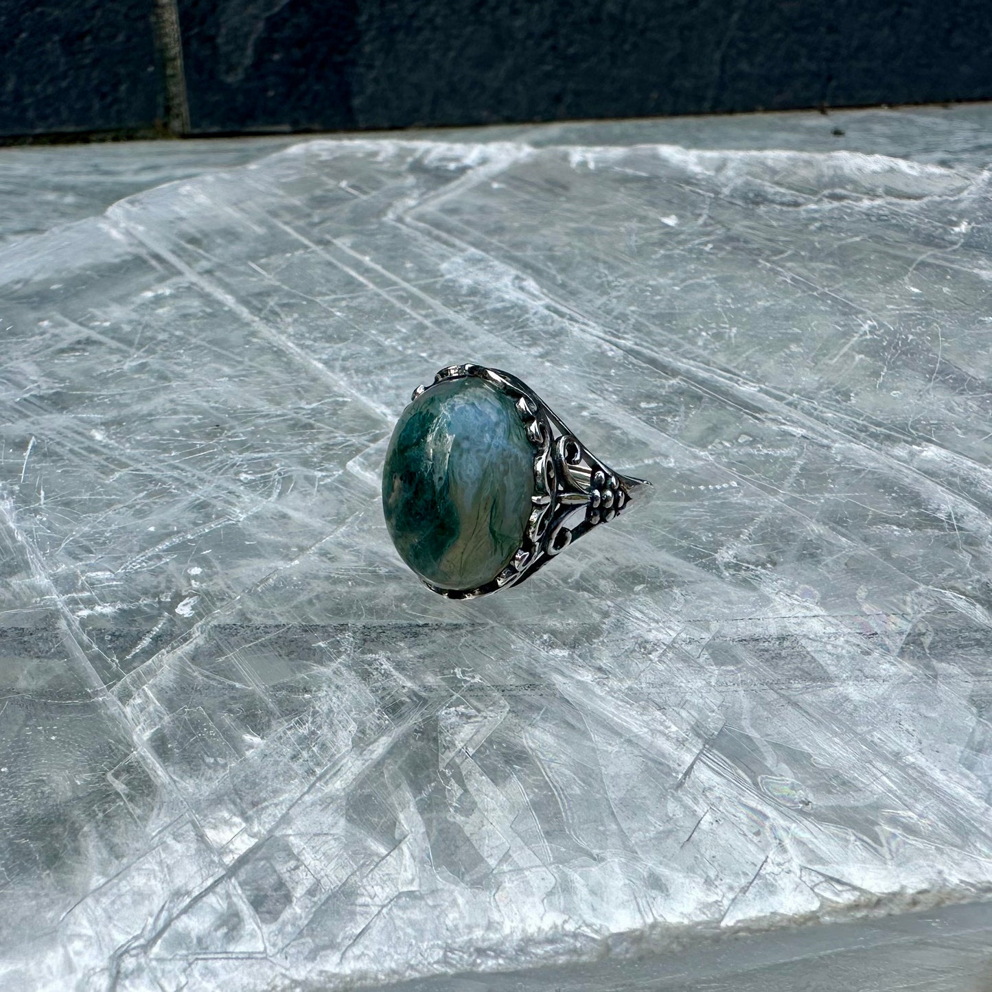 Adjustable Moss Agate 925 Rings
